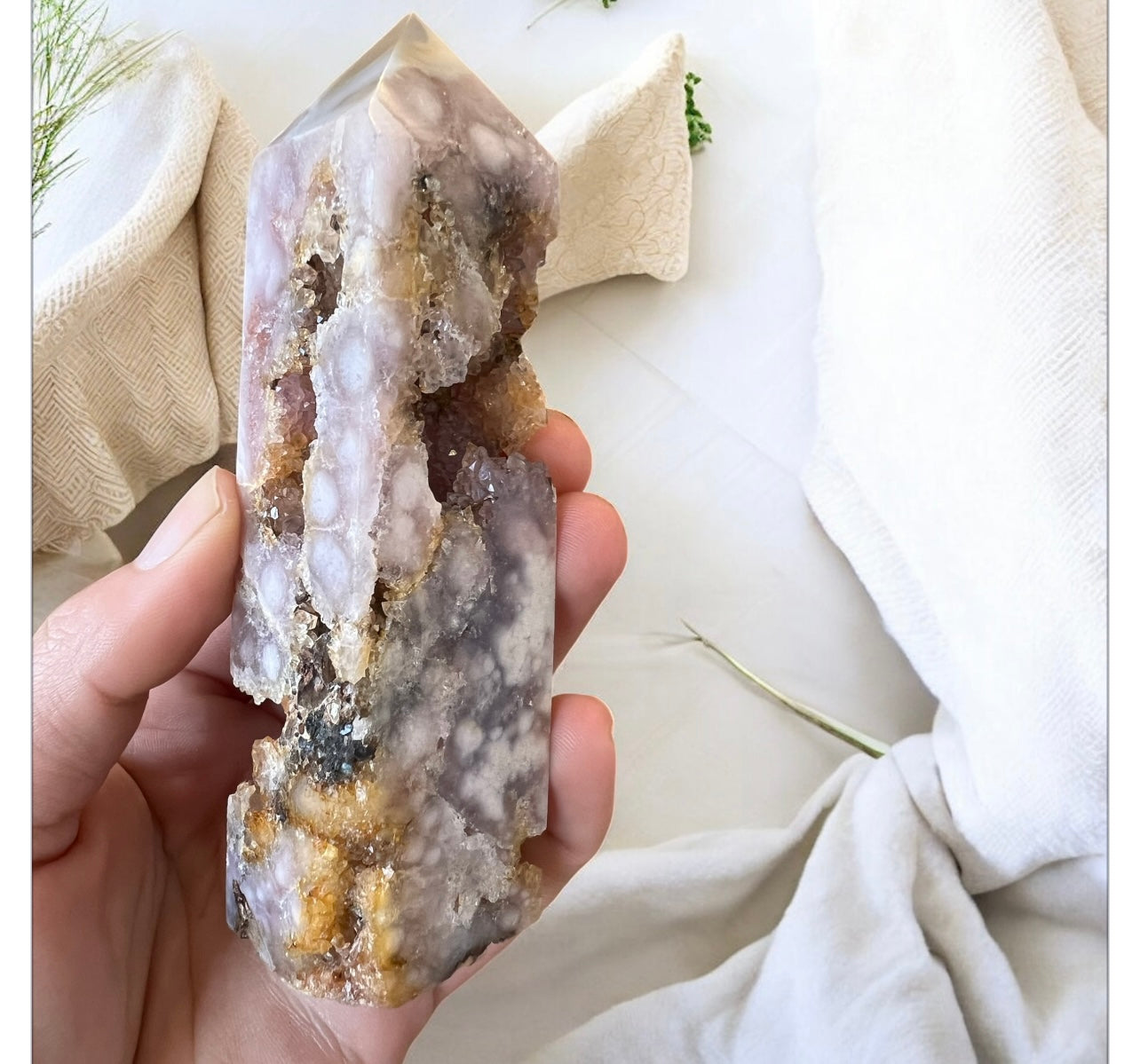 Drusy pink amethyst tower