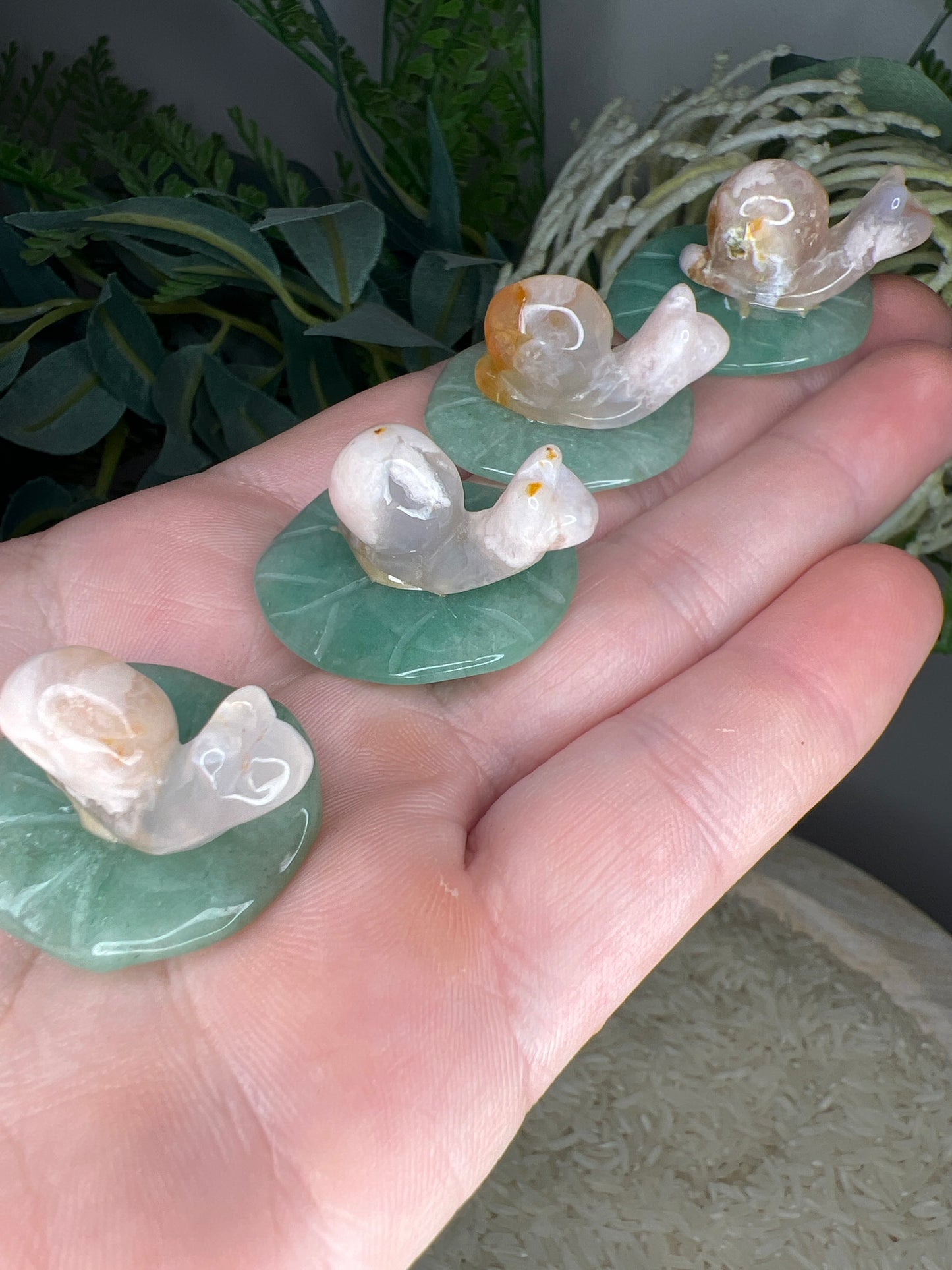 Flower agate snails& green adventurine (choose your own)