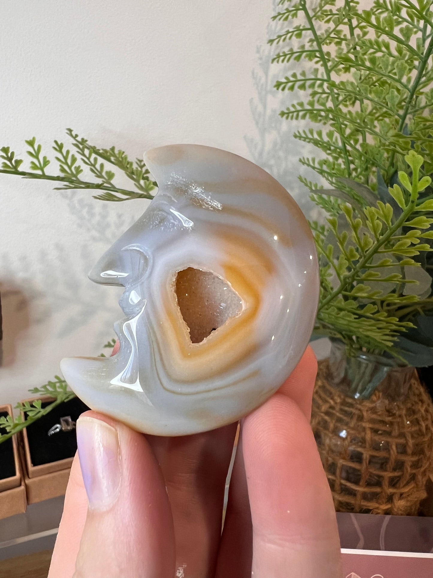 Drusy agate moon carving choose your own