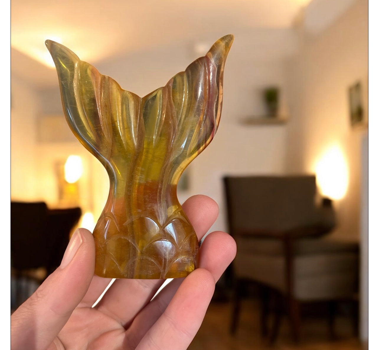 Yellow fluorite mermaid tail A