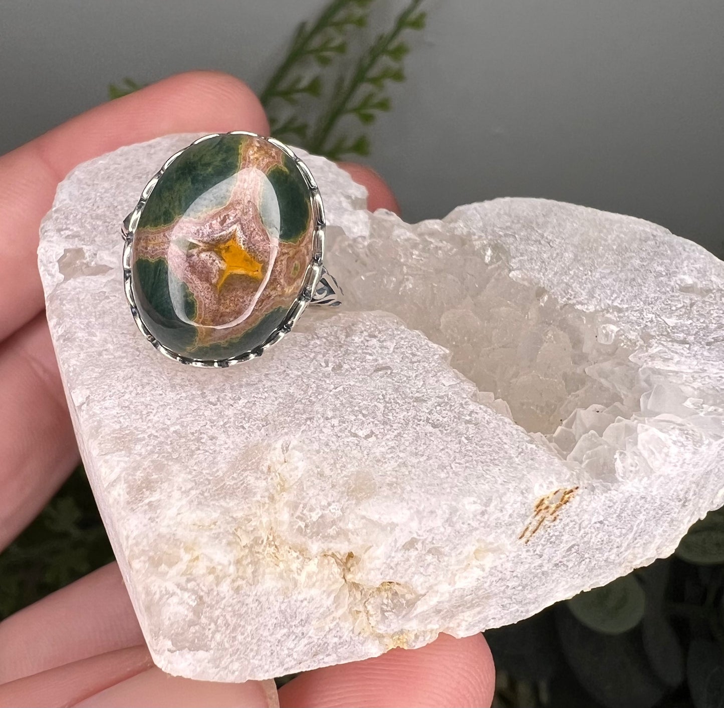 8 vein ocean jasper 925 sterling adjustable ring