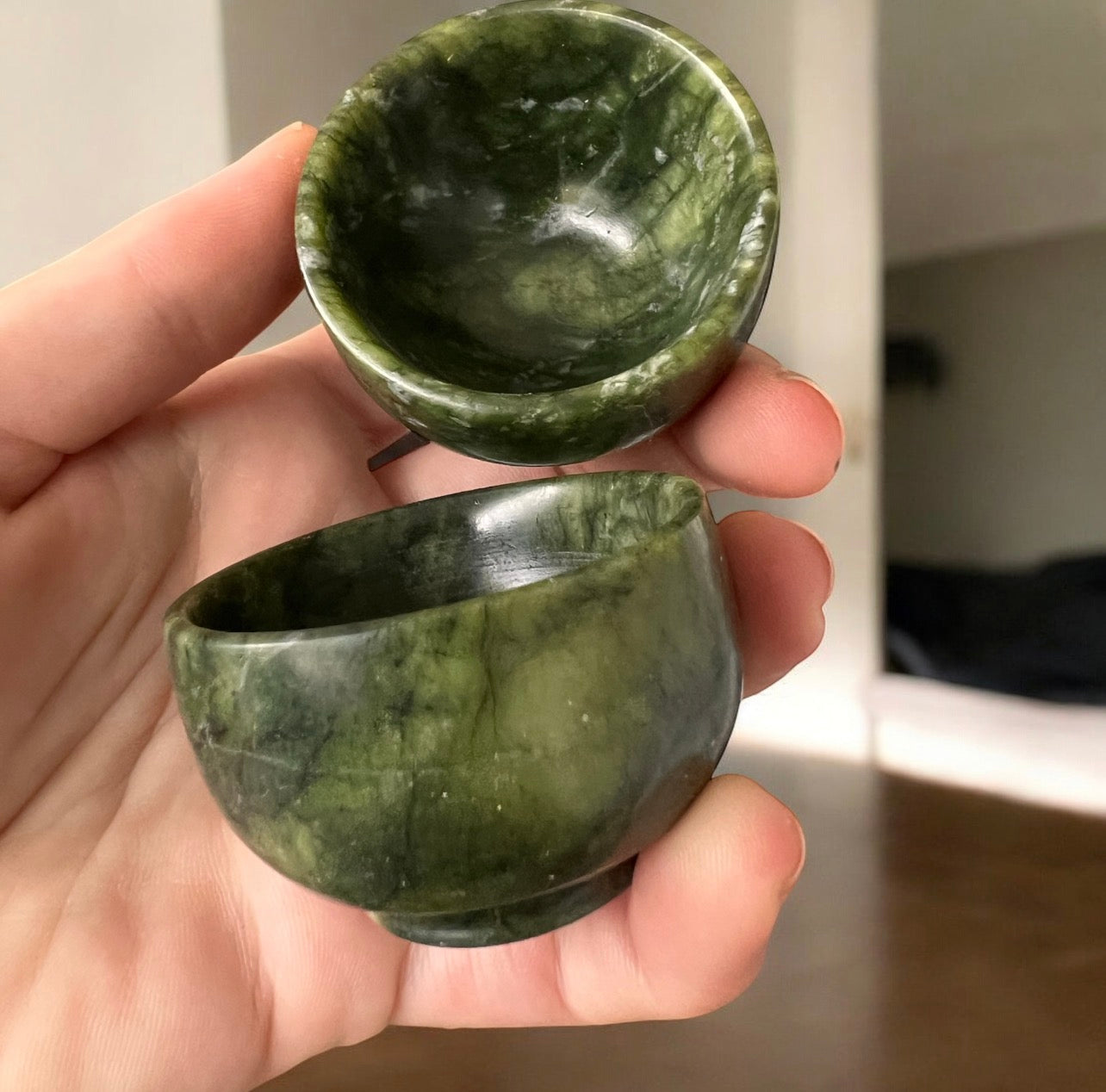 Small green jade bowls