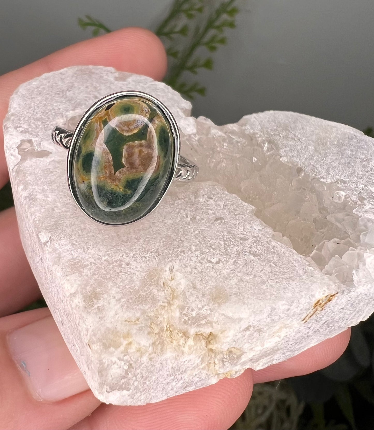 8 vein ocean jasper 925 sterling adjustable ring