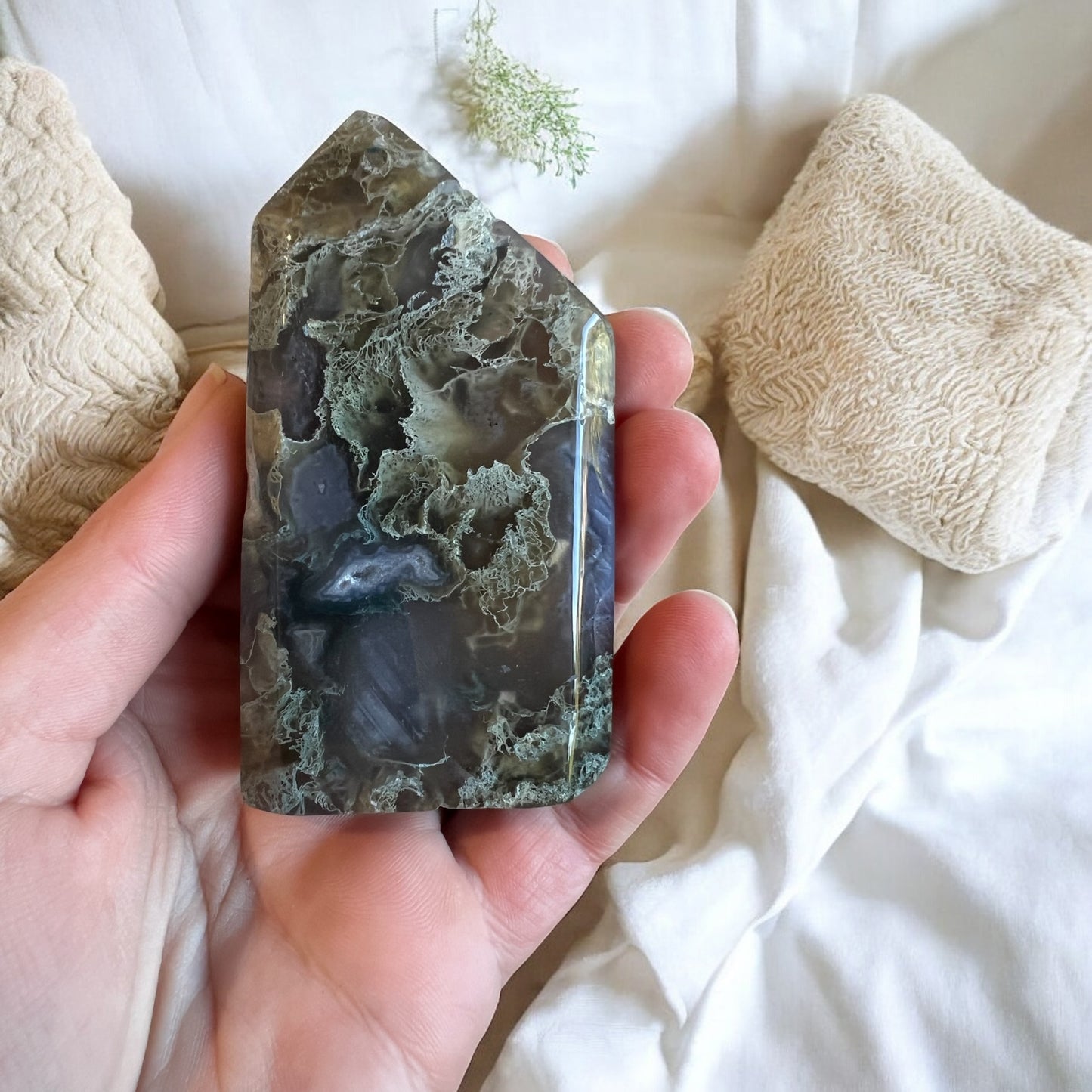 Moss agate Freeform 9cmH