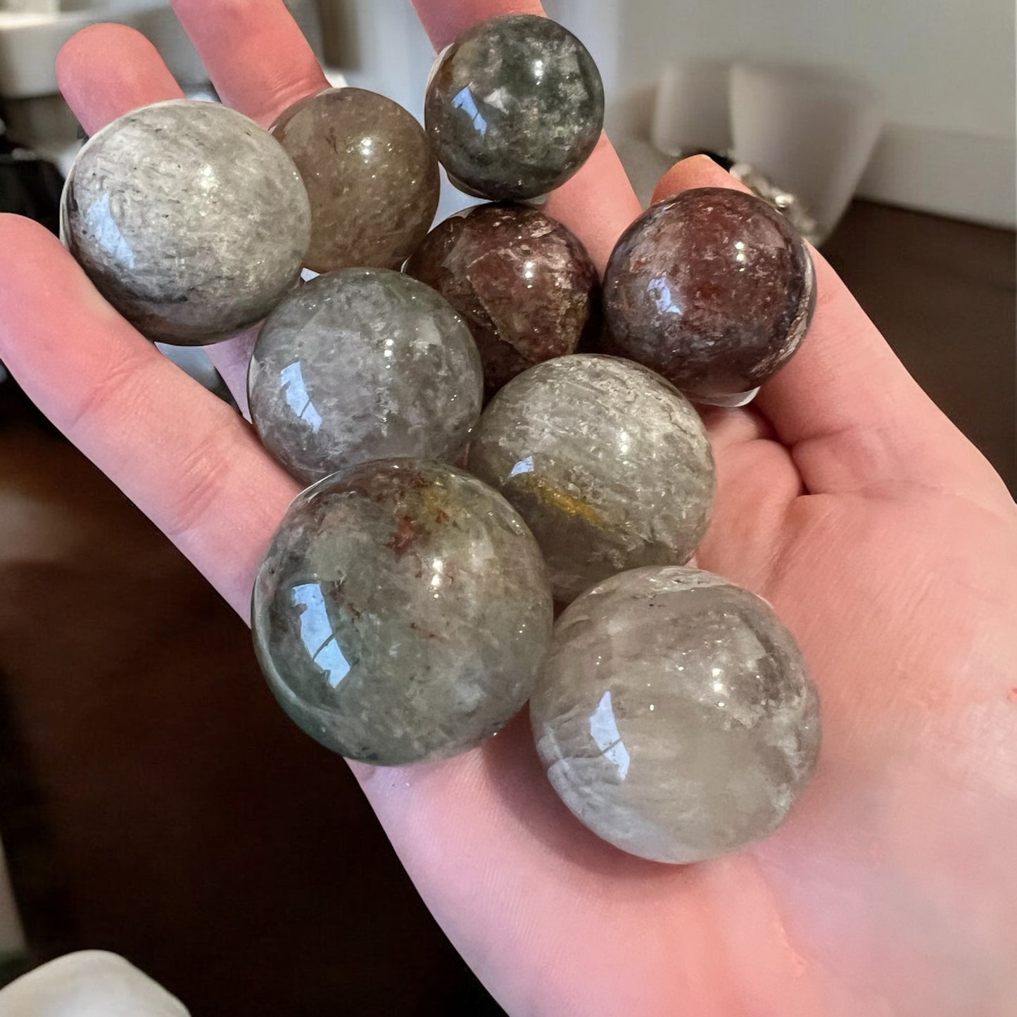 Thousand layer spheres (garden quartz) medium intuitively chosen