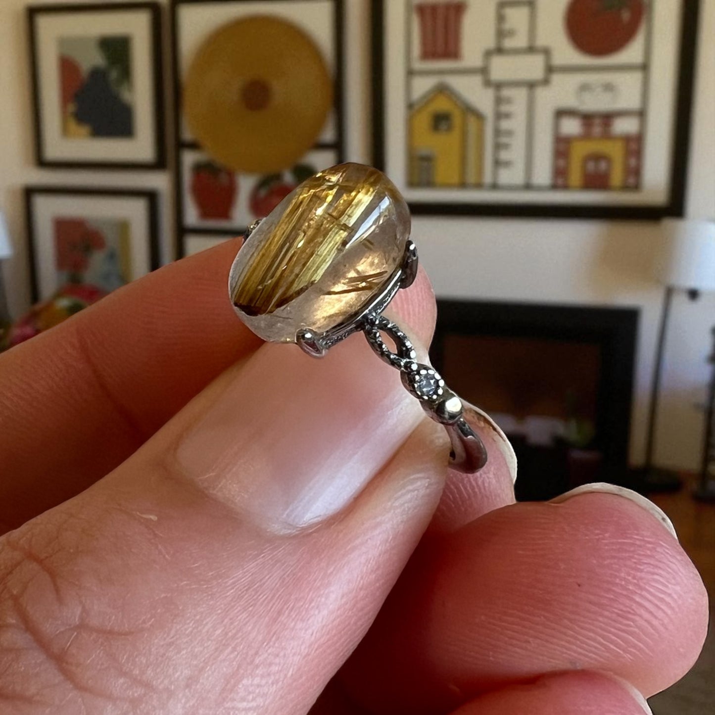 Golden rutile 925 adjustable ring