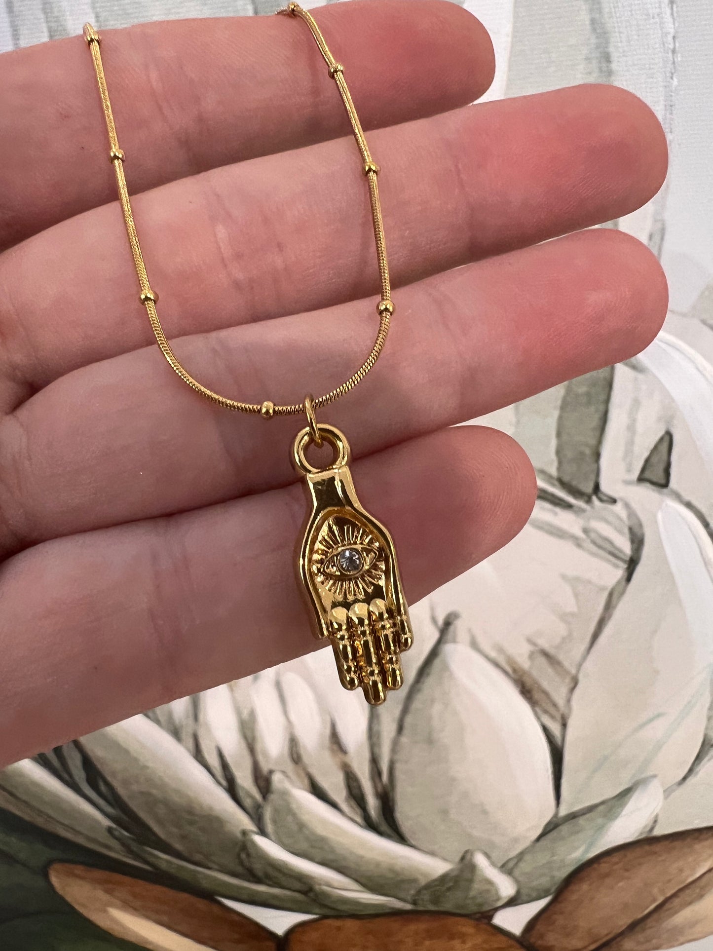 18k gold plated stainless steel evil eye necklace