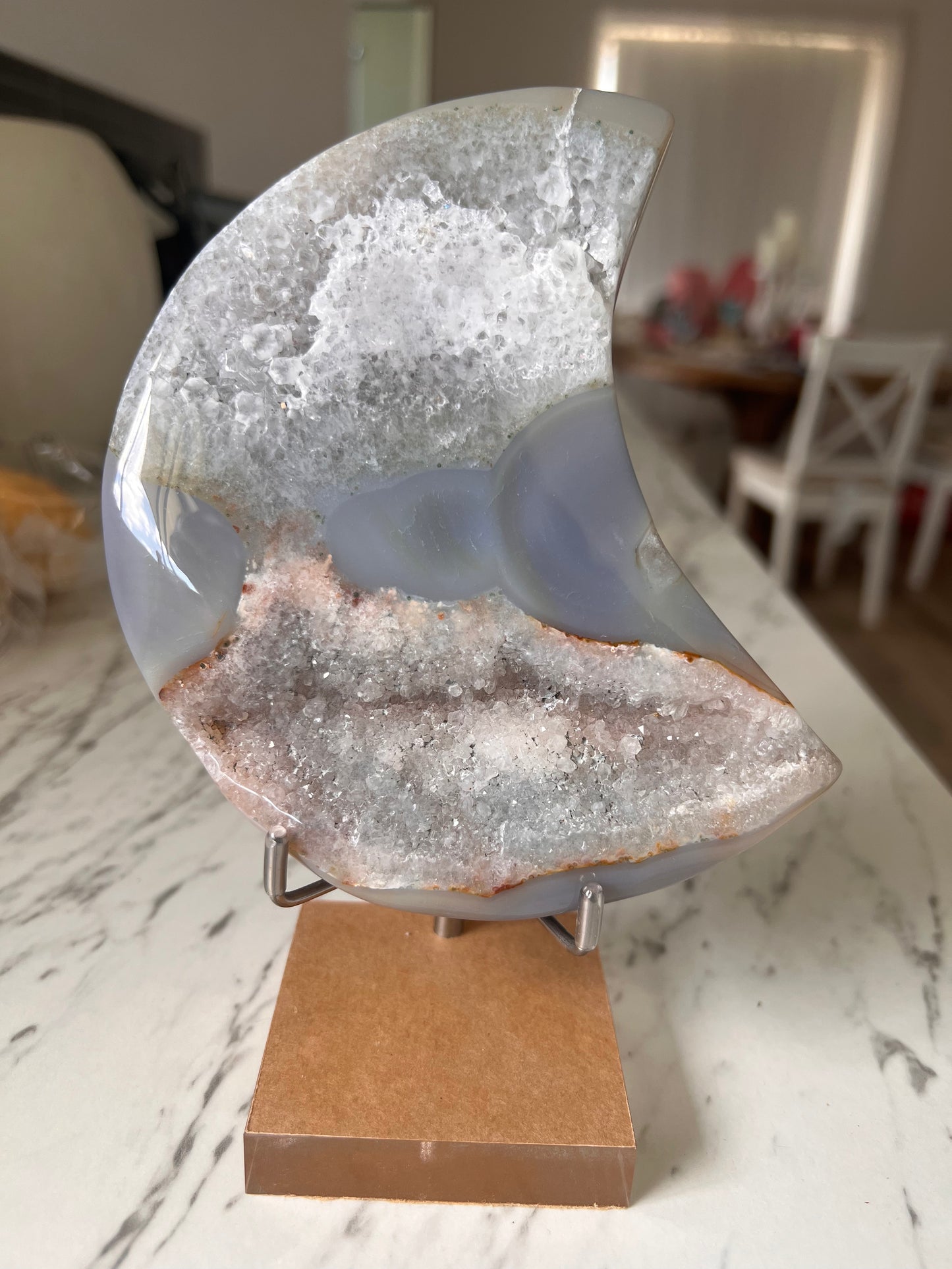 Large drusy agate moon & stand