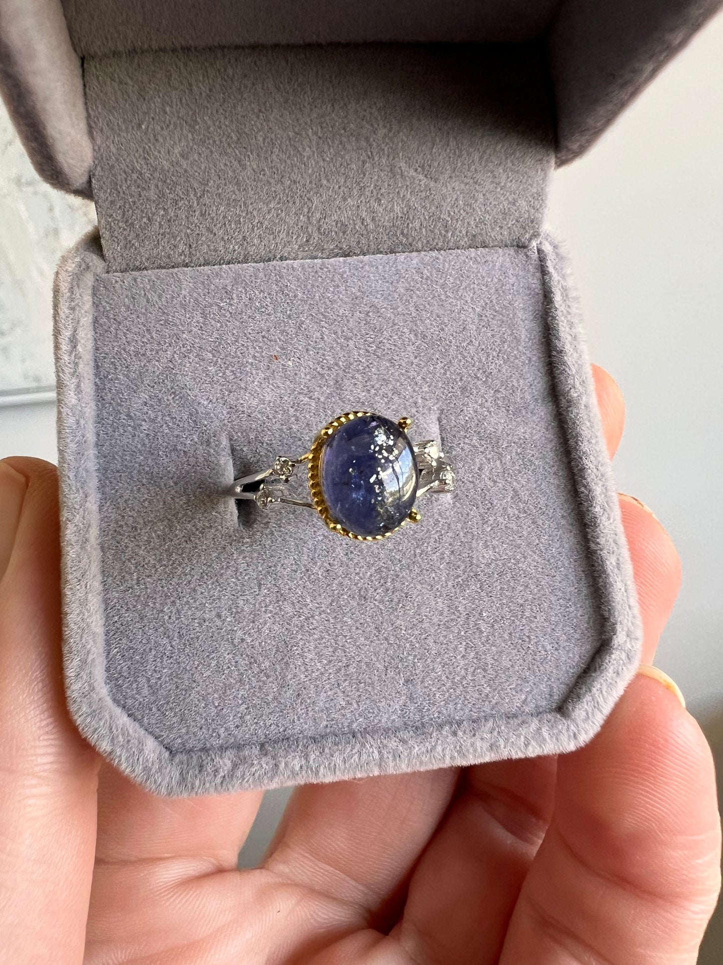 Tanzanite 925S gold trimmed plated adjustable high quality