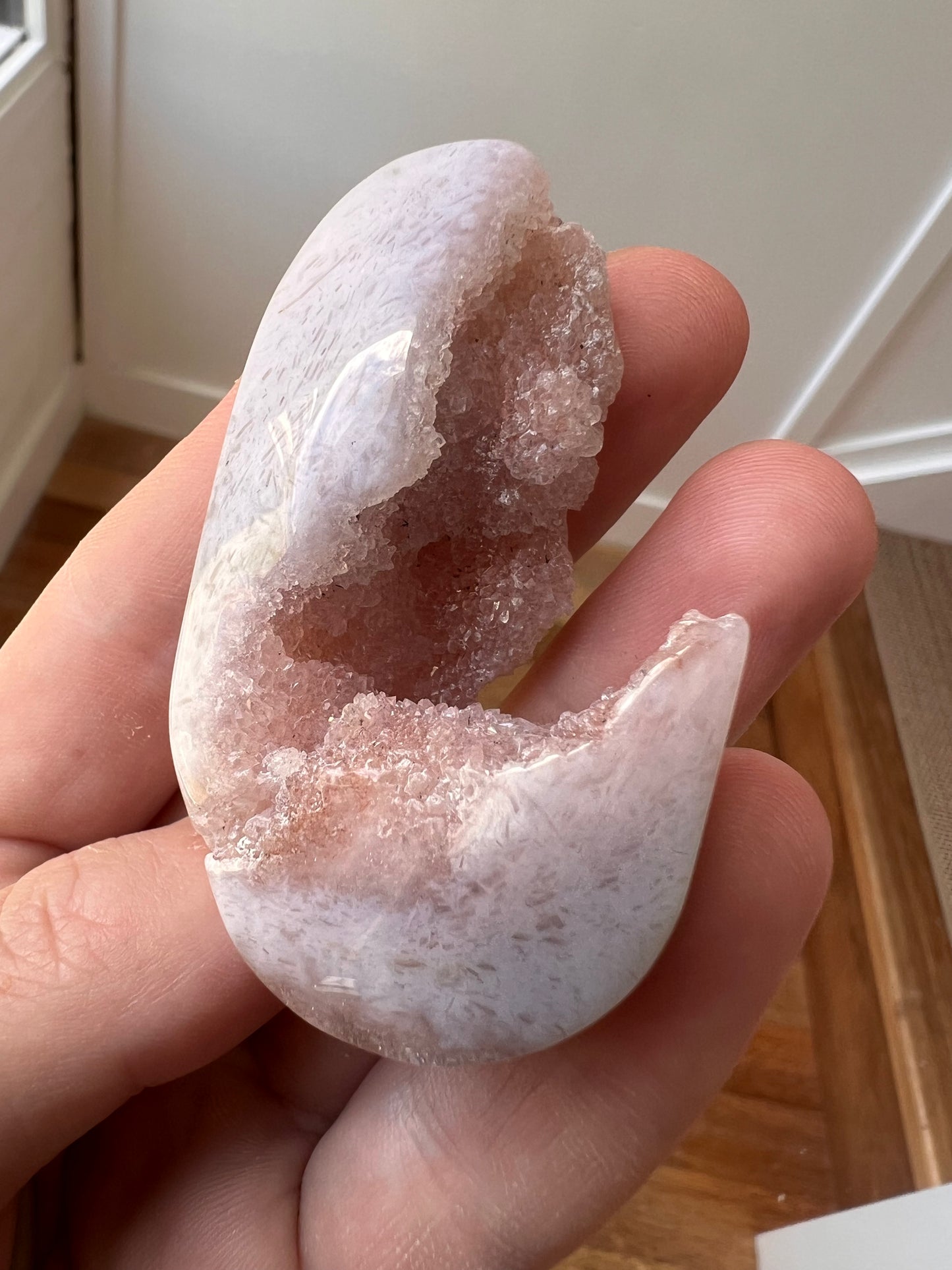 Drusy pink amethyst palm