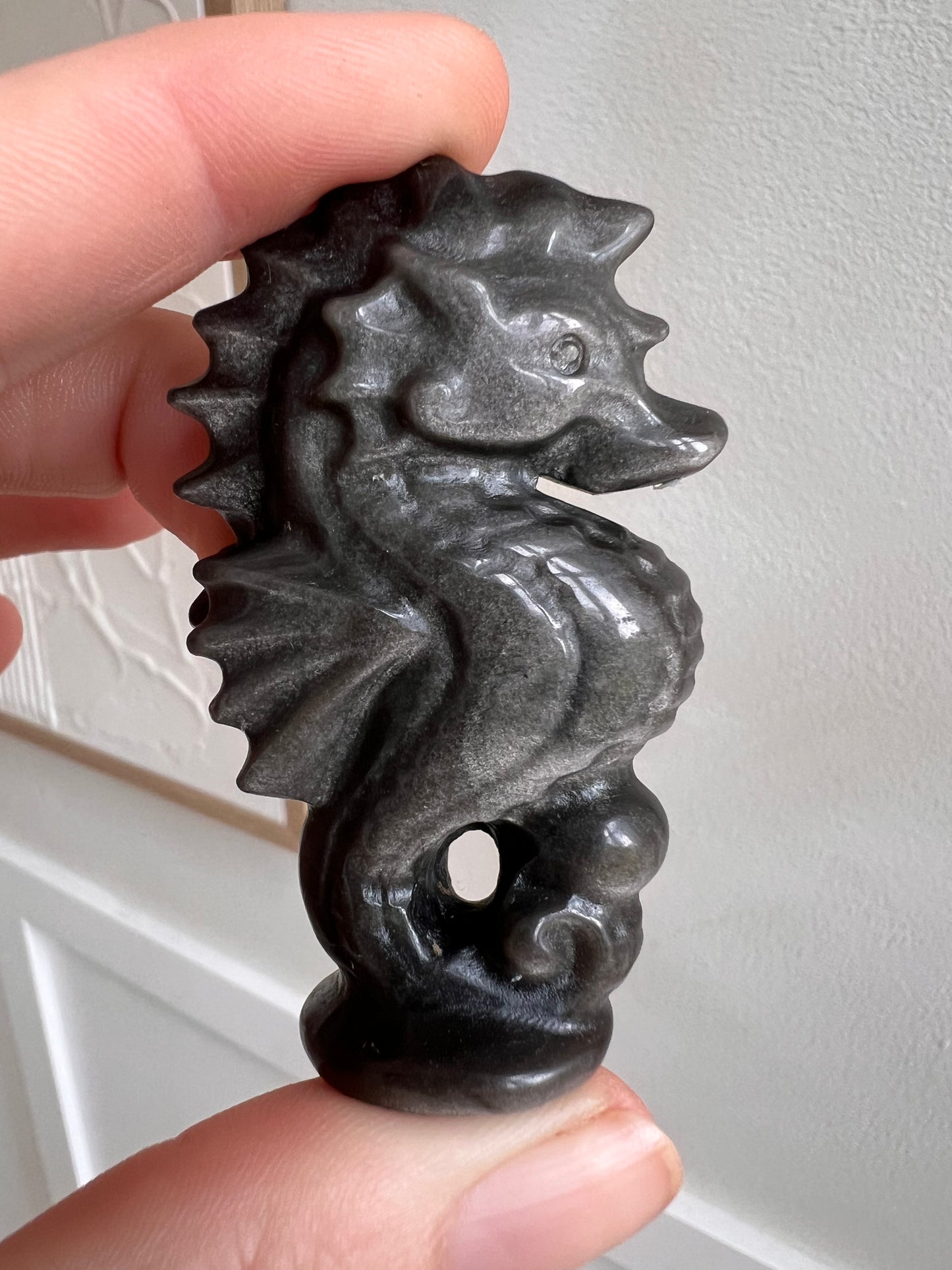Silver Shein obsidian seahorse