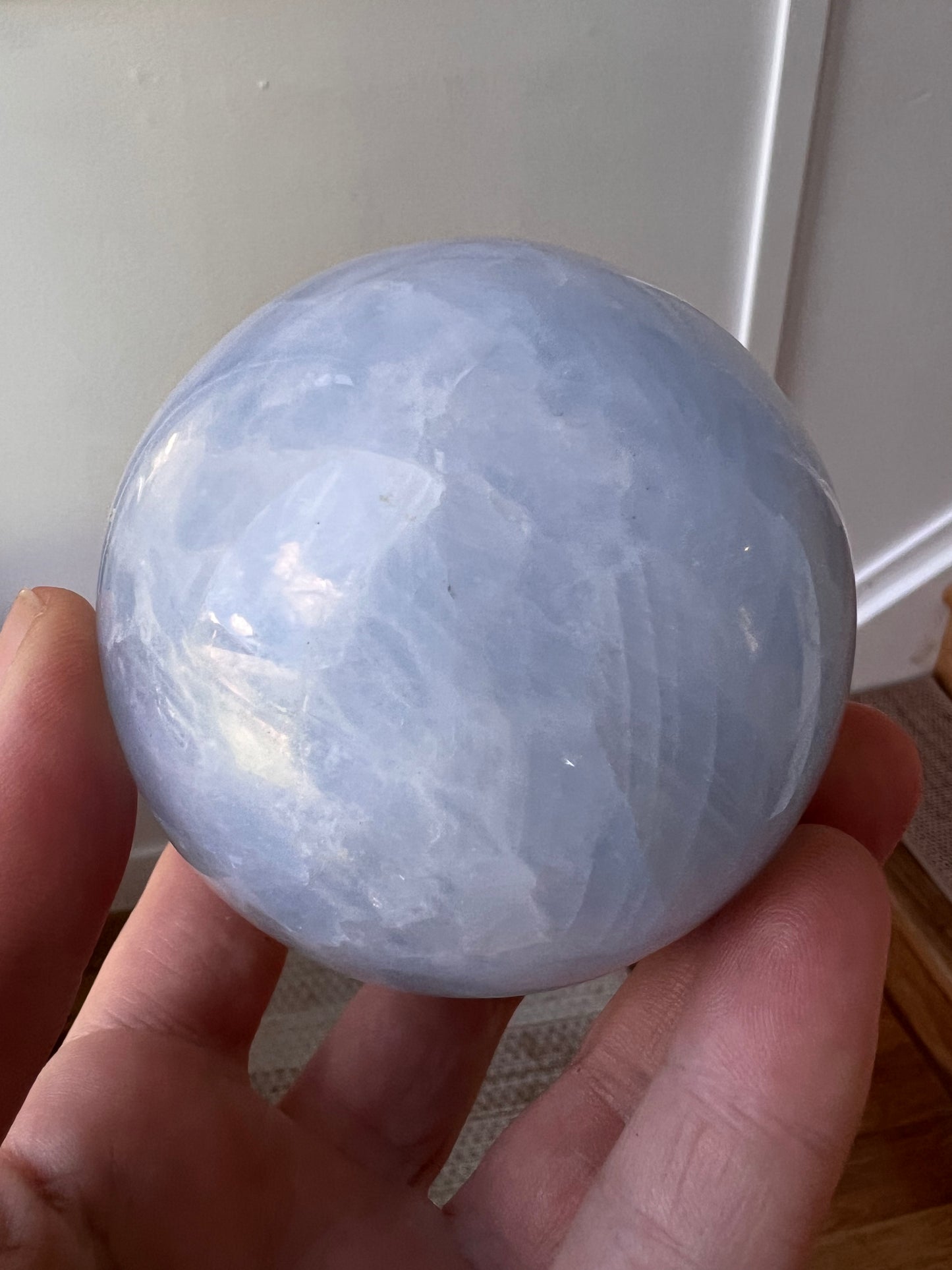 Large blue calcite sphere Madagascar
