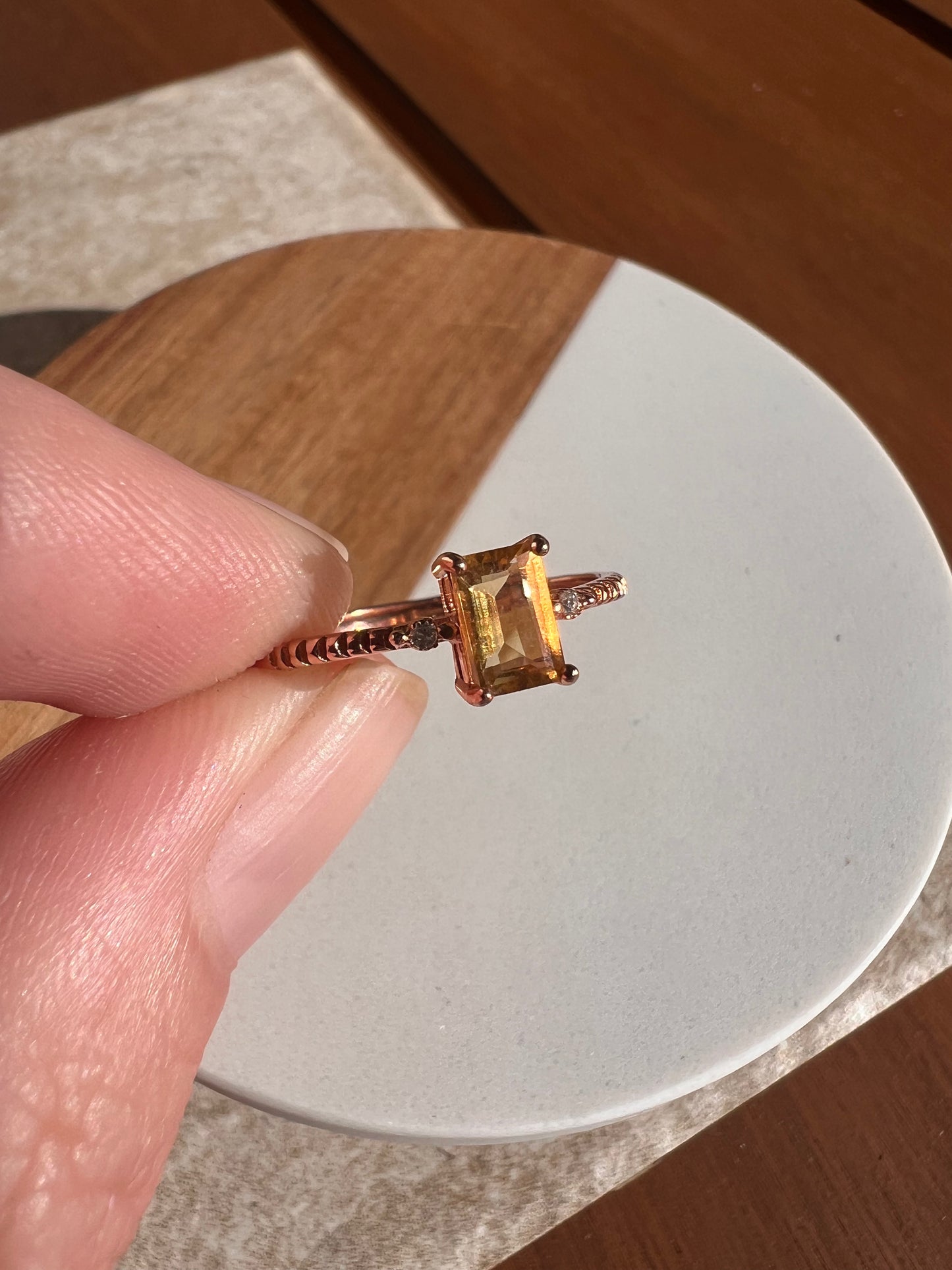 925 silver rose gold plated citrine adjustable ring