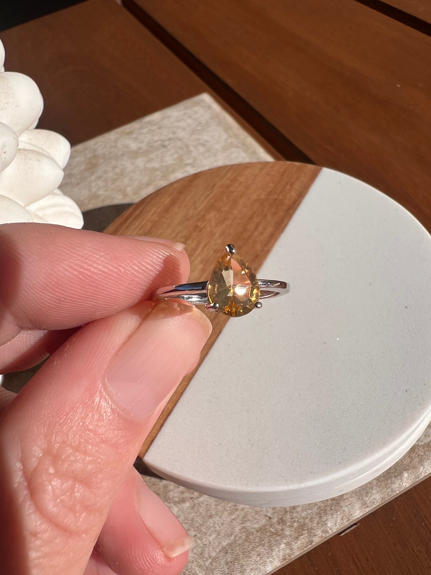 925 silver citrine adjustable ring