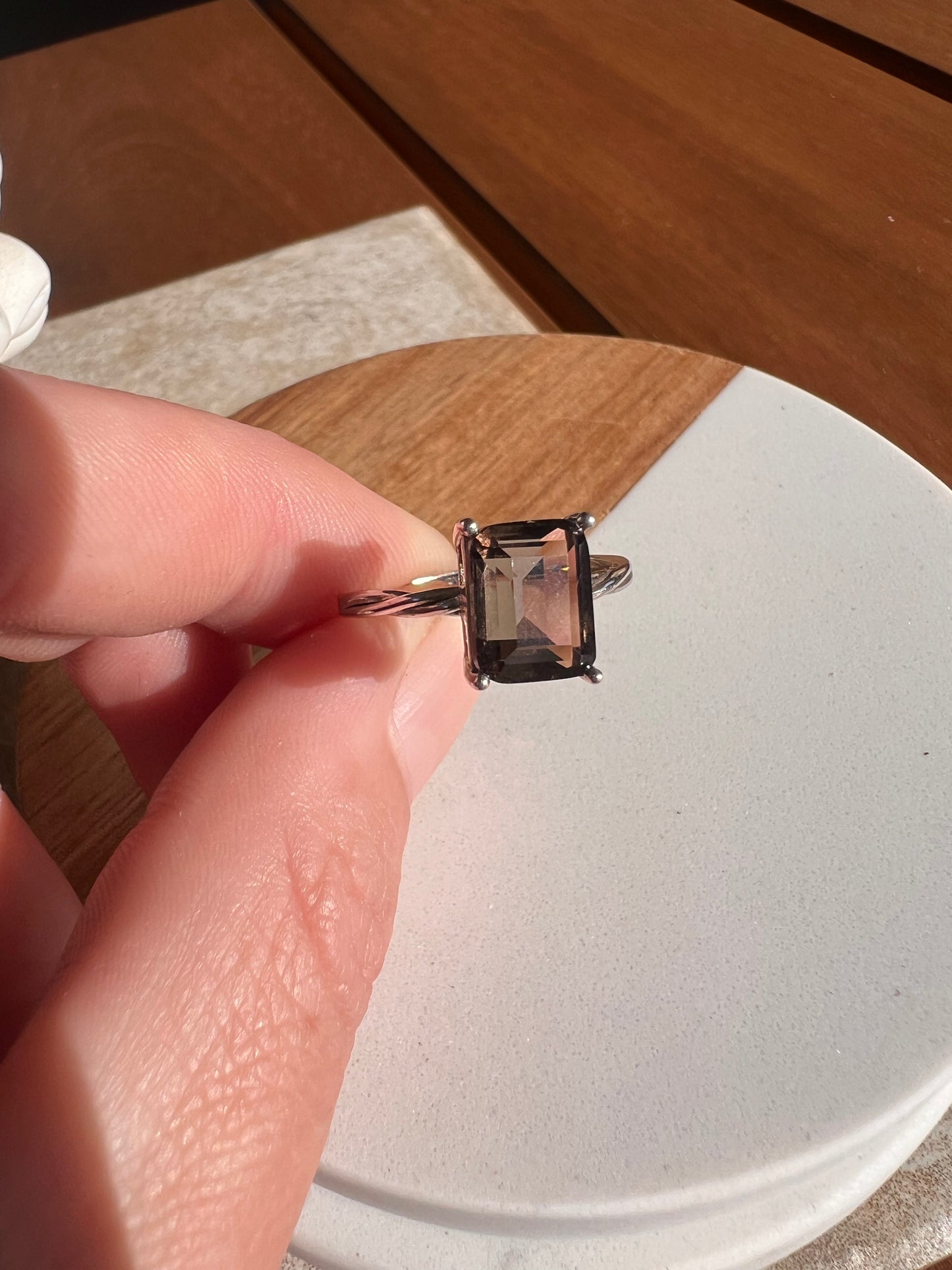 925 silver Smokey Quartz adjustable ring