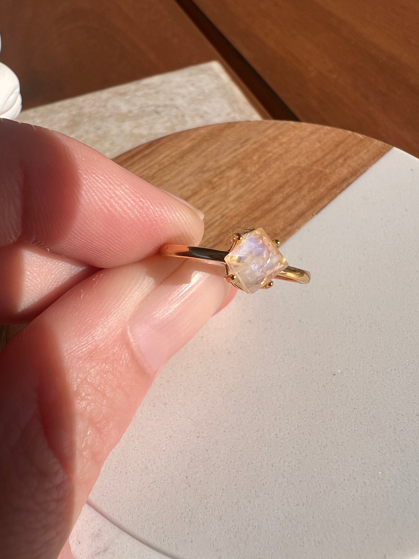 925 gold plated moonstone raw adjustable ring
