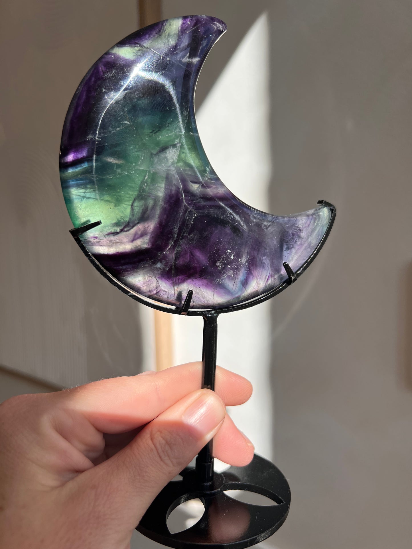 Fluorite moon stand with blue