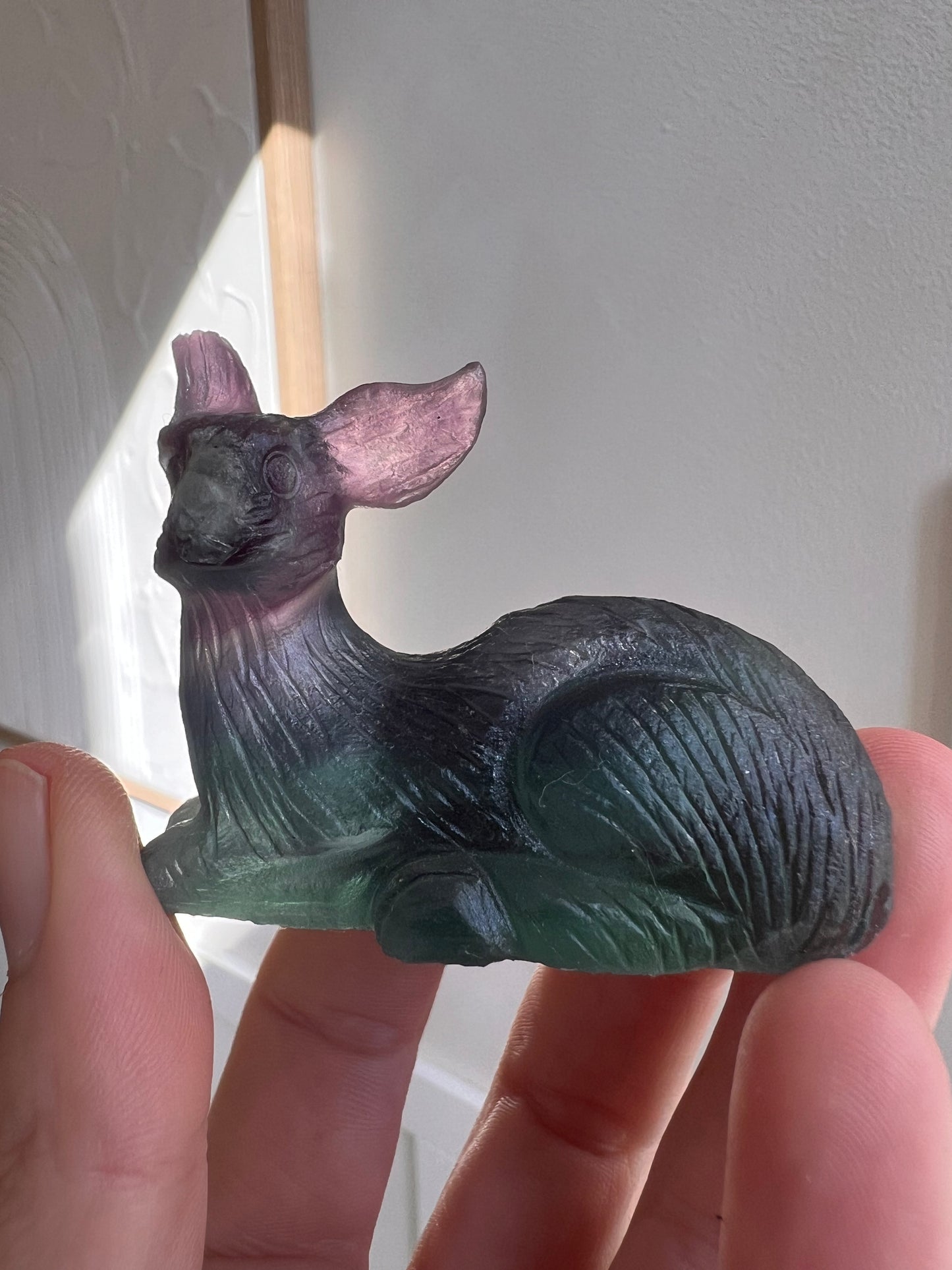 Hand carved high quality rainbow fluorite deer
