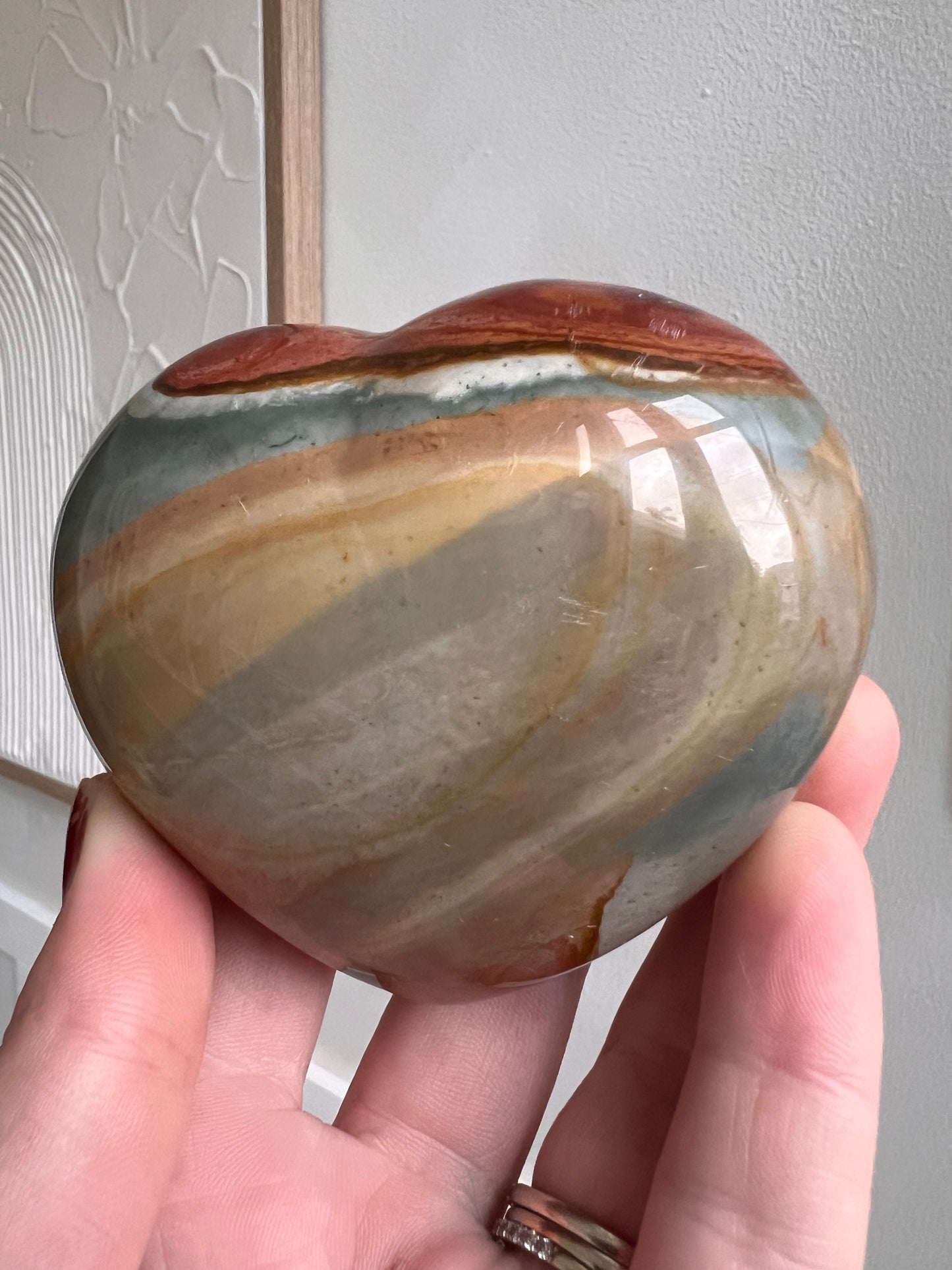 Polychrome jasper heart puffy