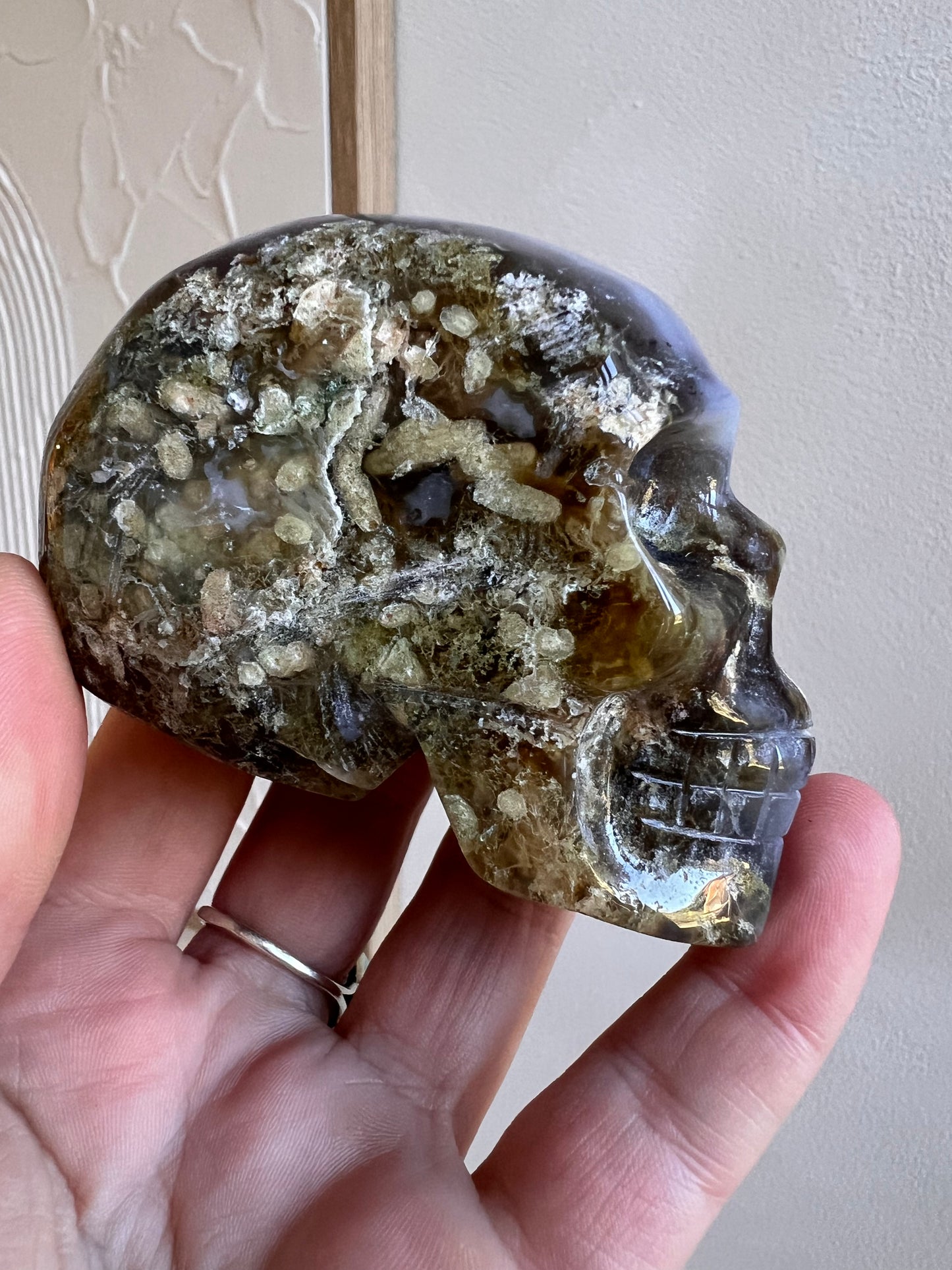 Moss agate skull unique