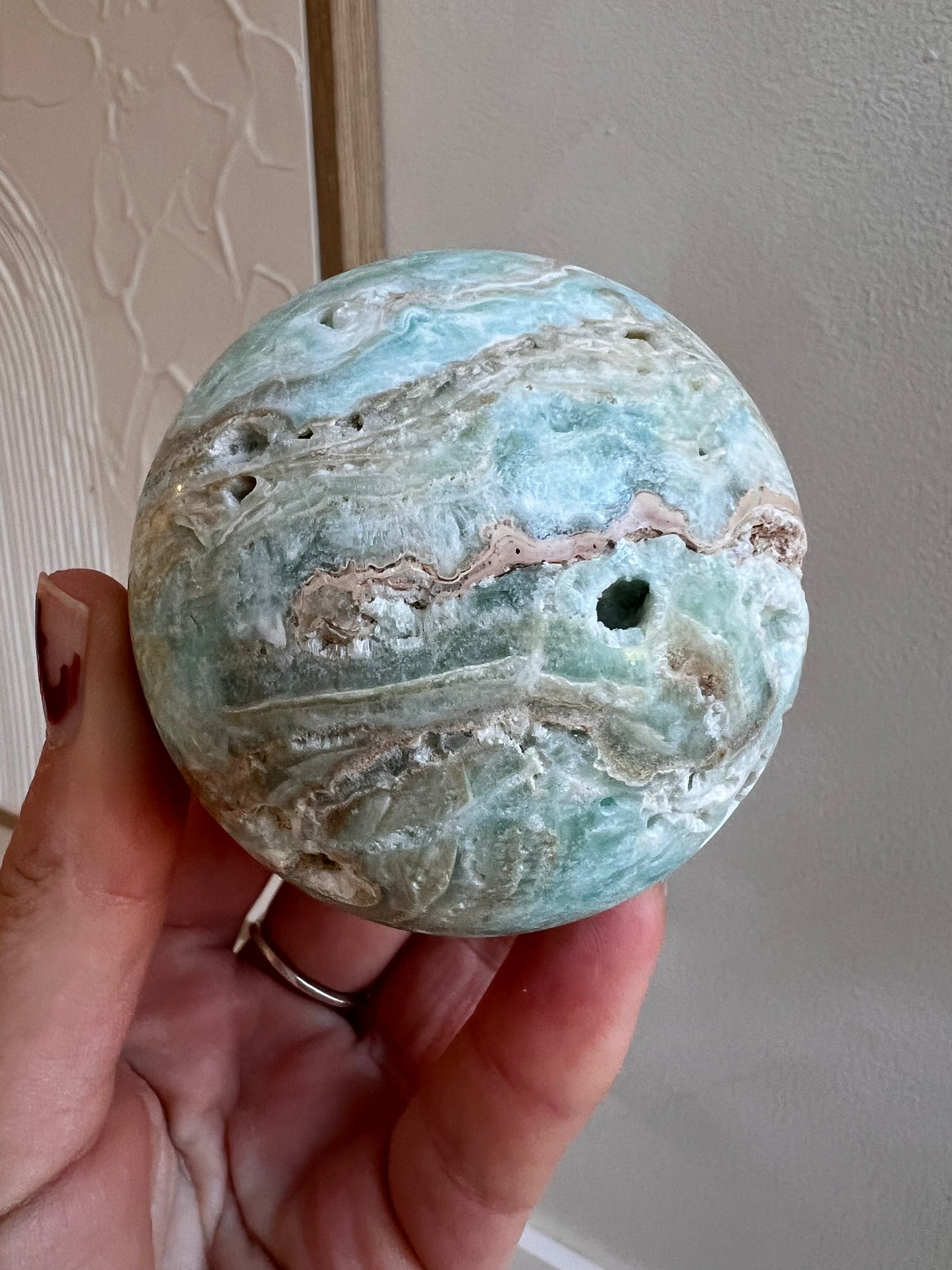 Blue aragonite sphere