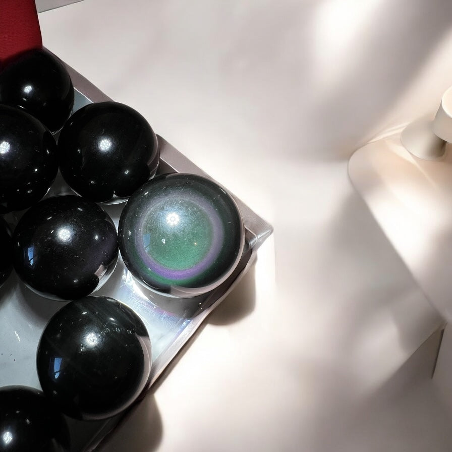 Rainbow obsidian sphere