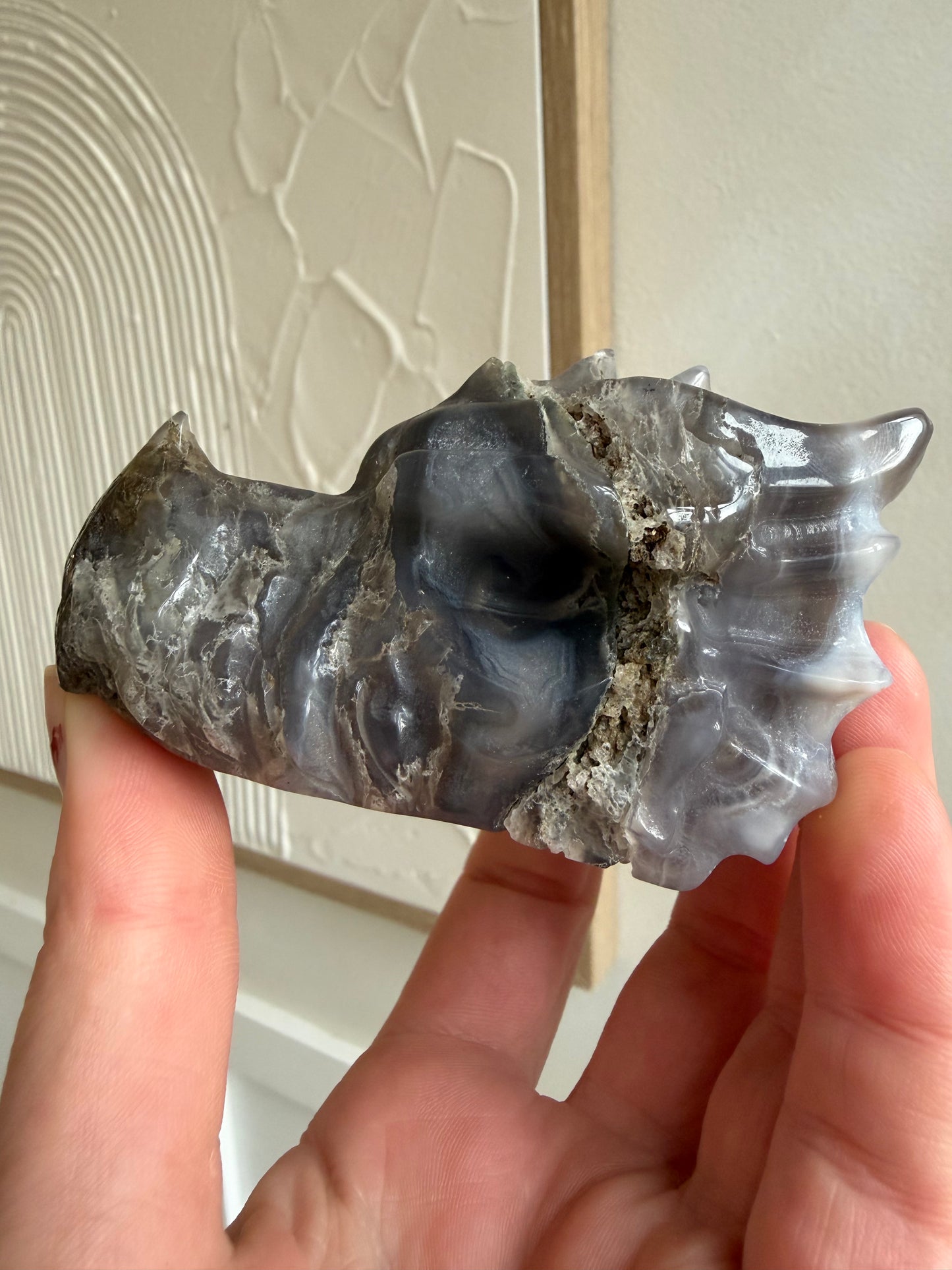 Moss agate dragon head