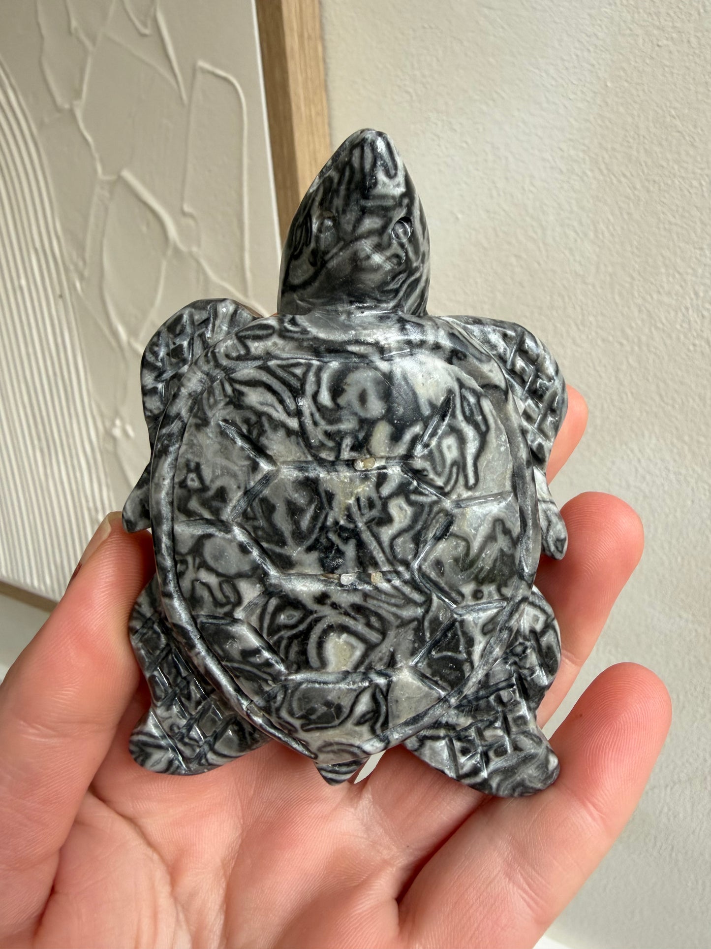 Grey crazy lace agate turtle