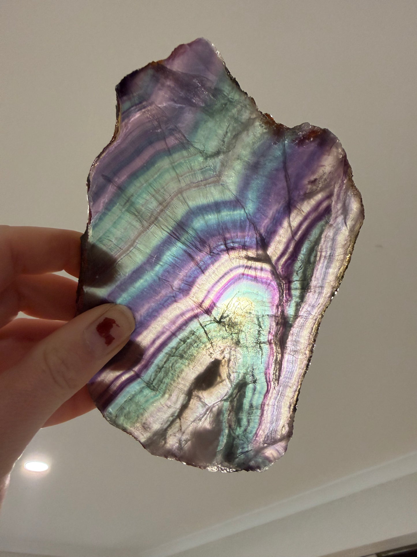 Medium large fluorite slab with stand