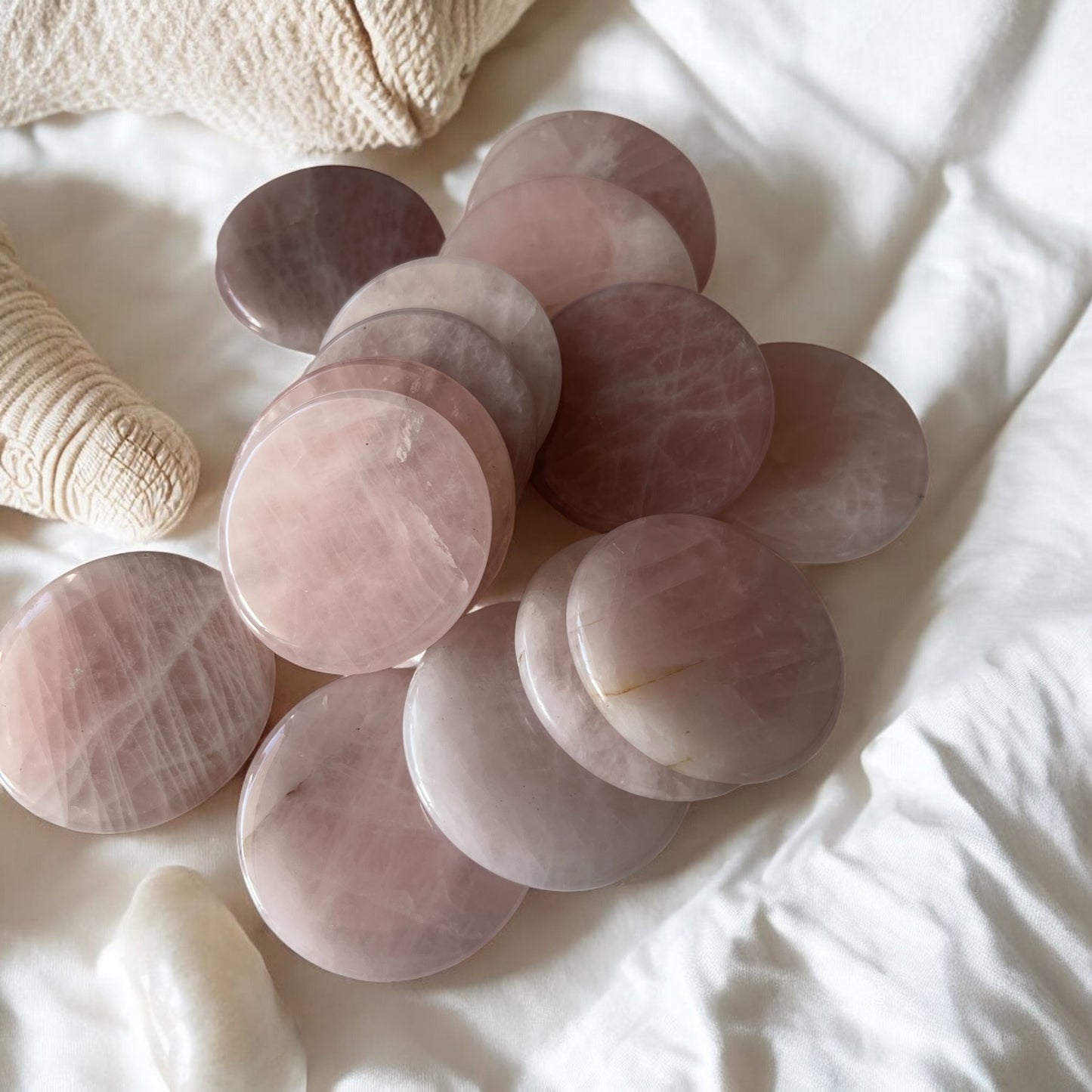Rose quartz flat palms intuitively chosen