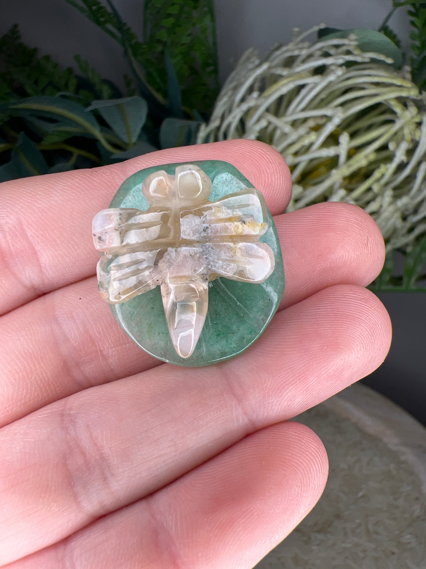 Flower agate dragonfly& green adventurine (choose your own)