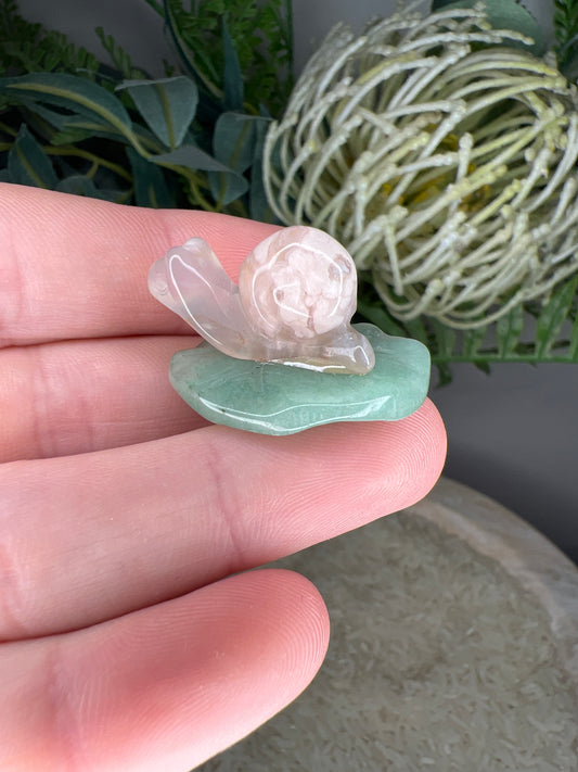 Flower agate snails& green adventurine (choose your own)