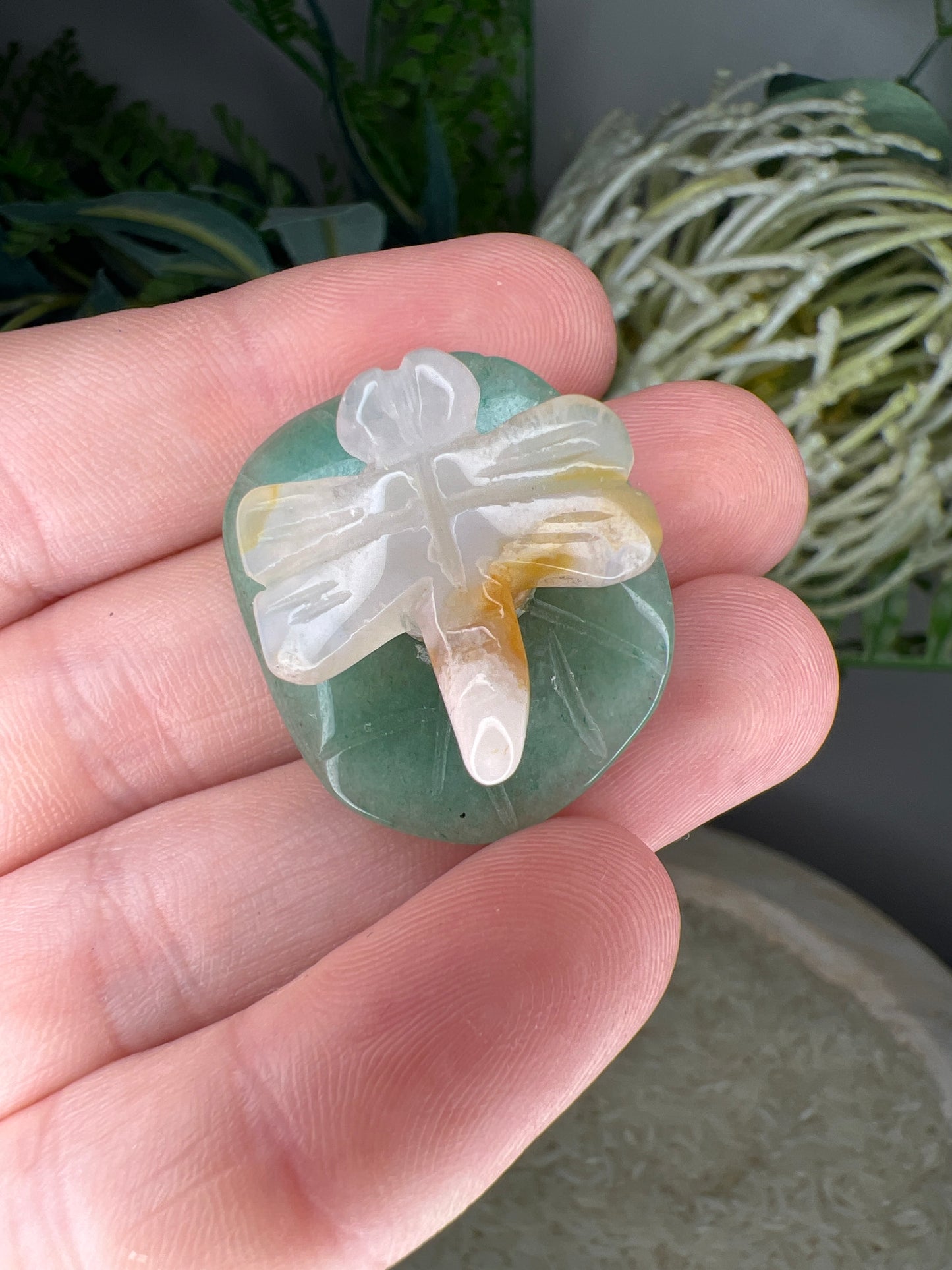 Flower agate dragonfly& green adventurine (choose your own)