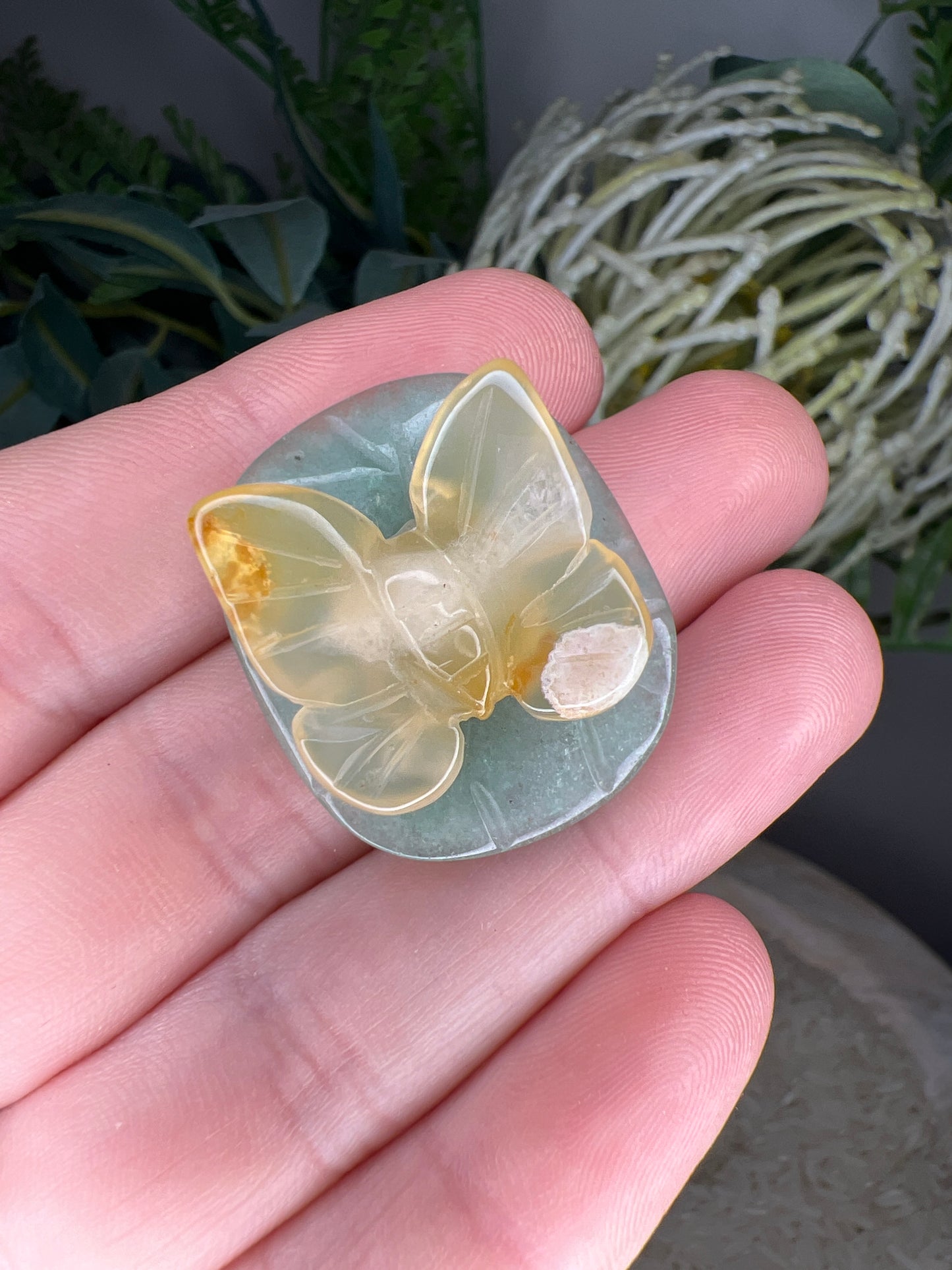 Flower agate butterfly & green adventurine (choose your own)