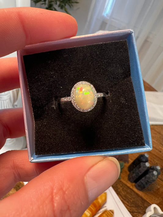 Ethiopian opal 925 adjustable ring