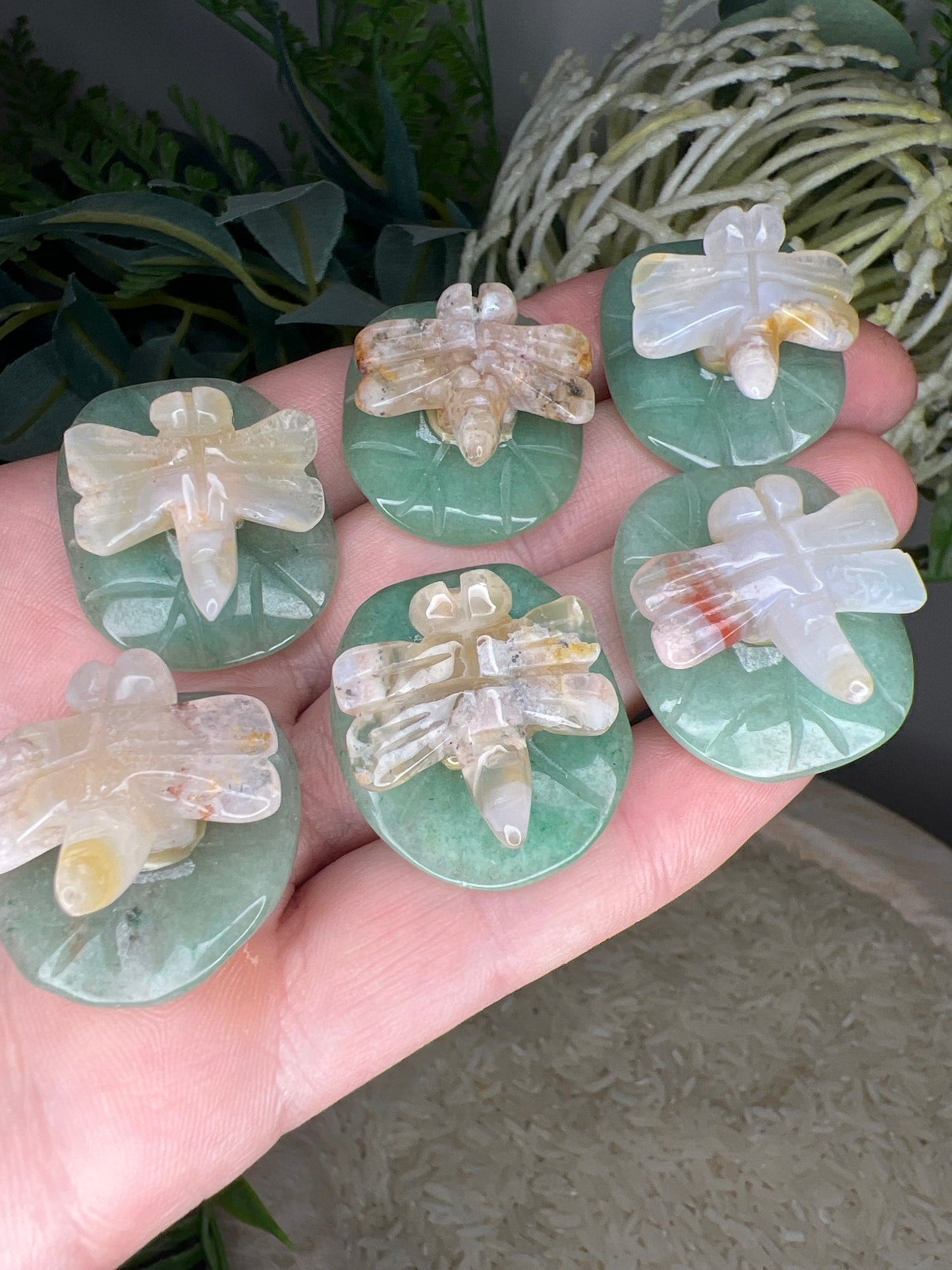 Flower agate dragonfly& green adventurine (choose your own)