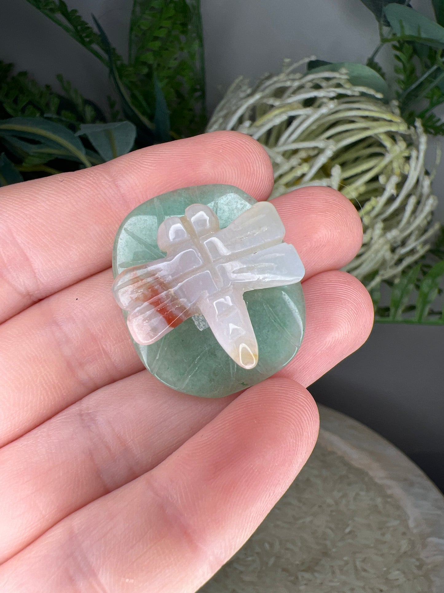 Flower agate dragonfly& green adventurine (choose your own)