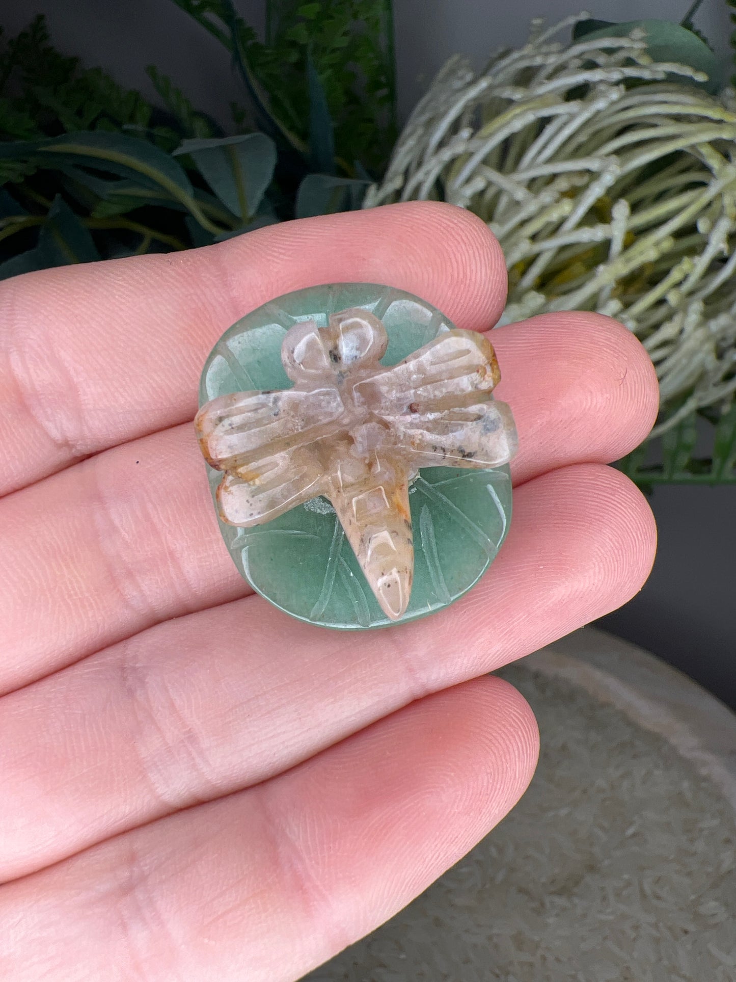 Flower agate dragonfly& green adventurine (choose your own)