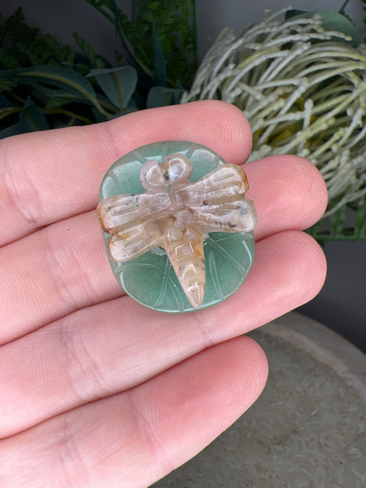 Flower agate dragonfly& green adventurine (choose your own)