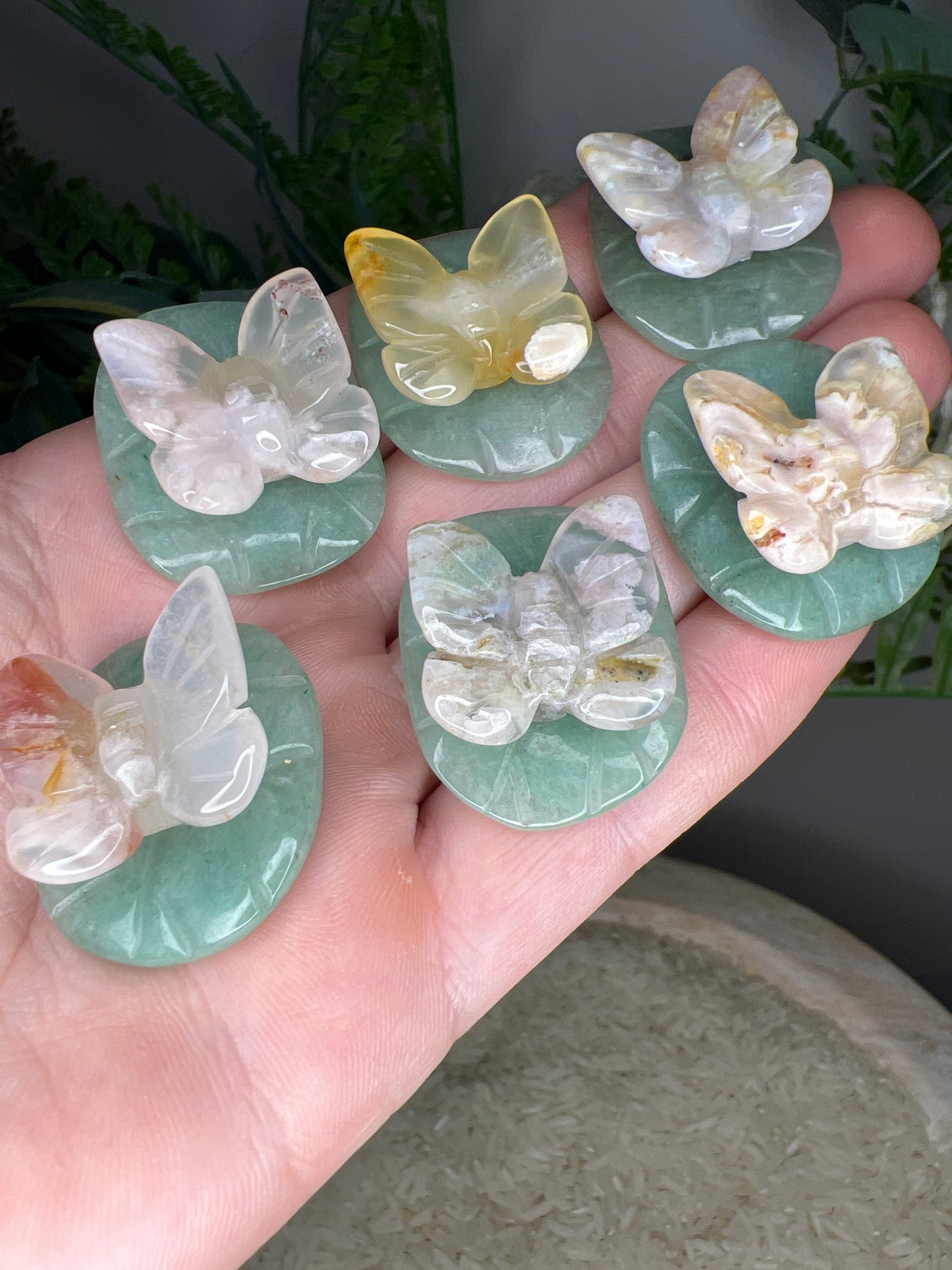 Flower agate butterfly & green adventurine (choose your own)