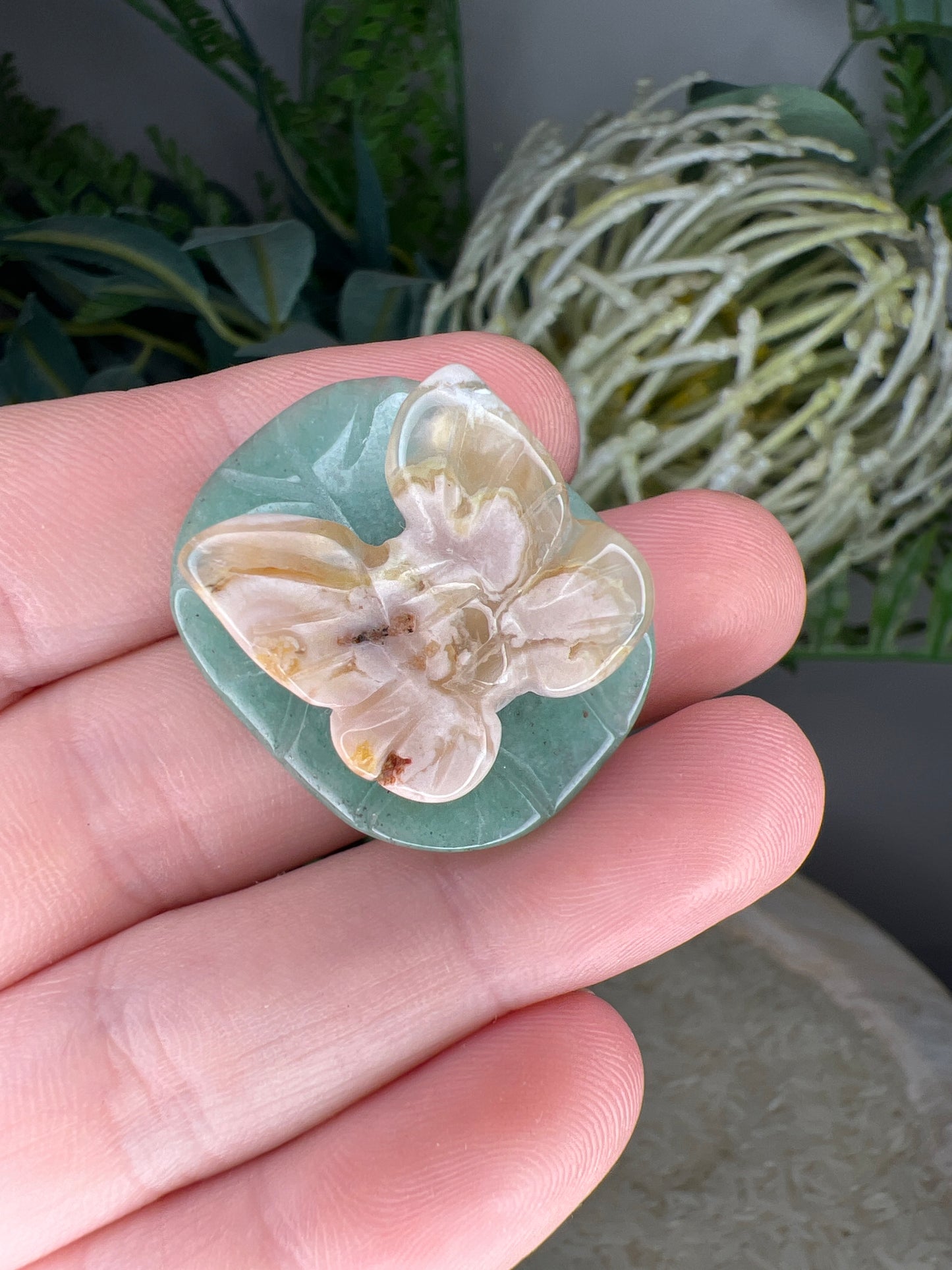 Flower agate butterfly & green adventurine (choose your own)