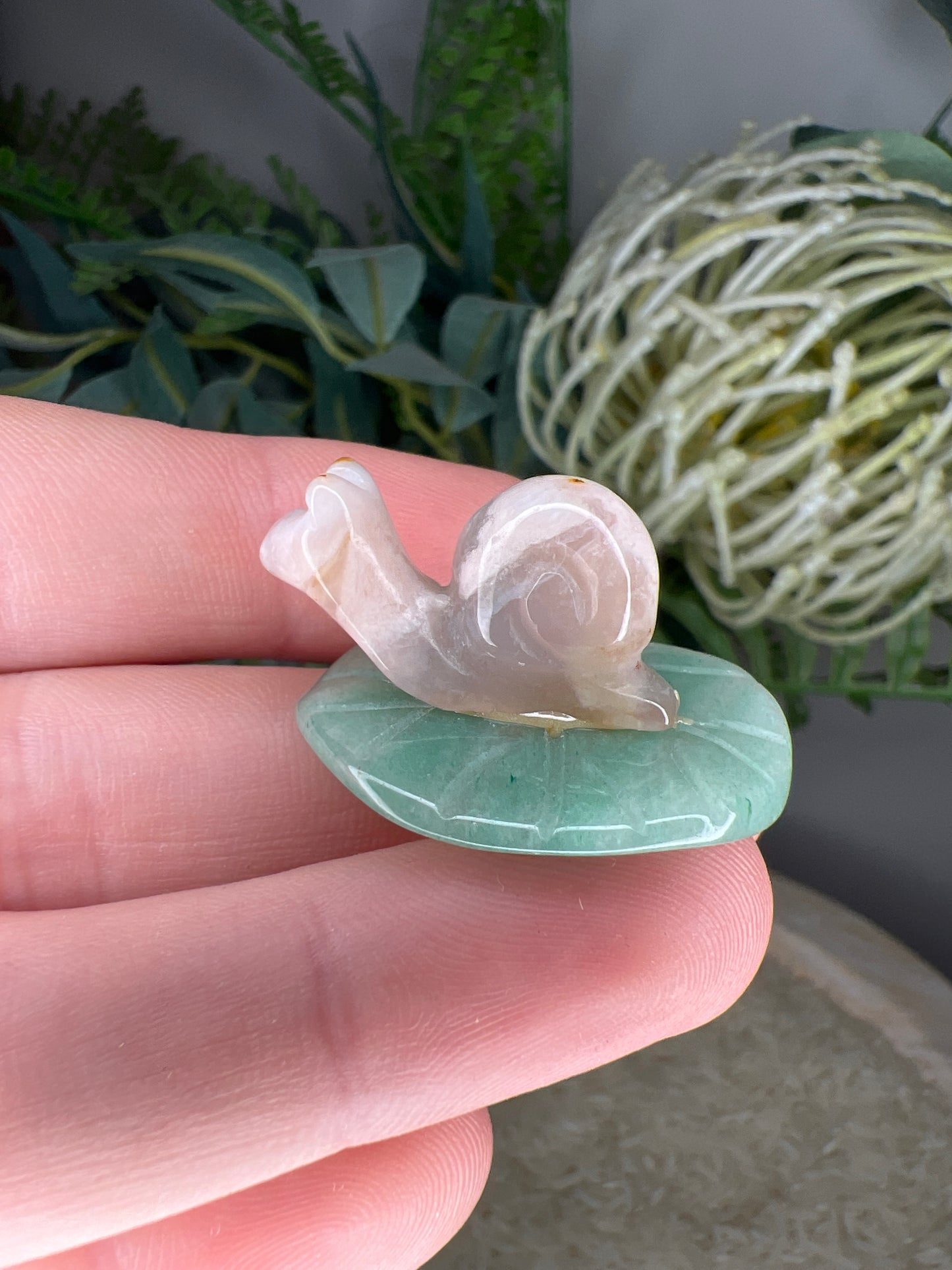 Flower agate snails& green adventurine (choose your own)