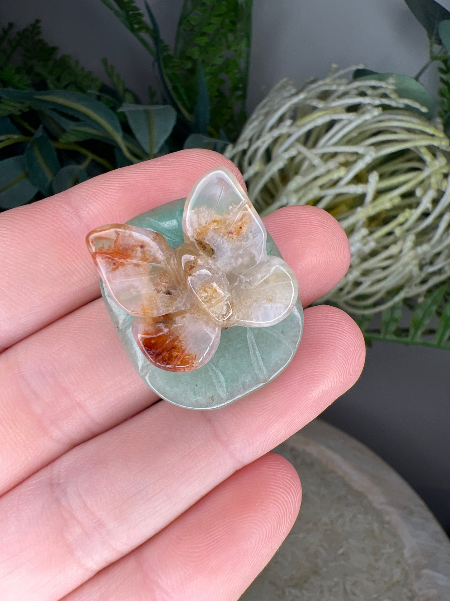Flower agate butterfly & green adventurine (choose your own)
