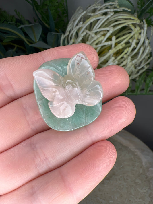 Flower agate butterfly & green adventurine (choose your own)