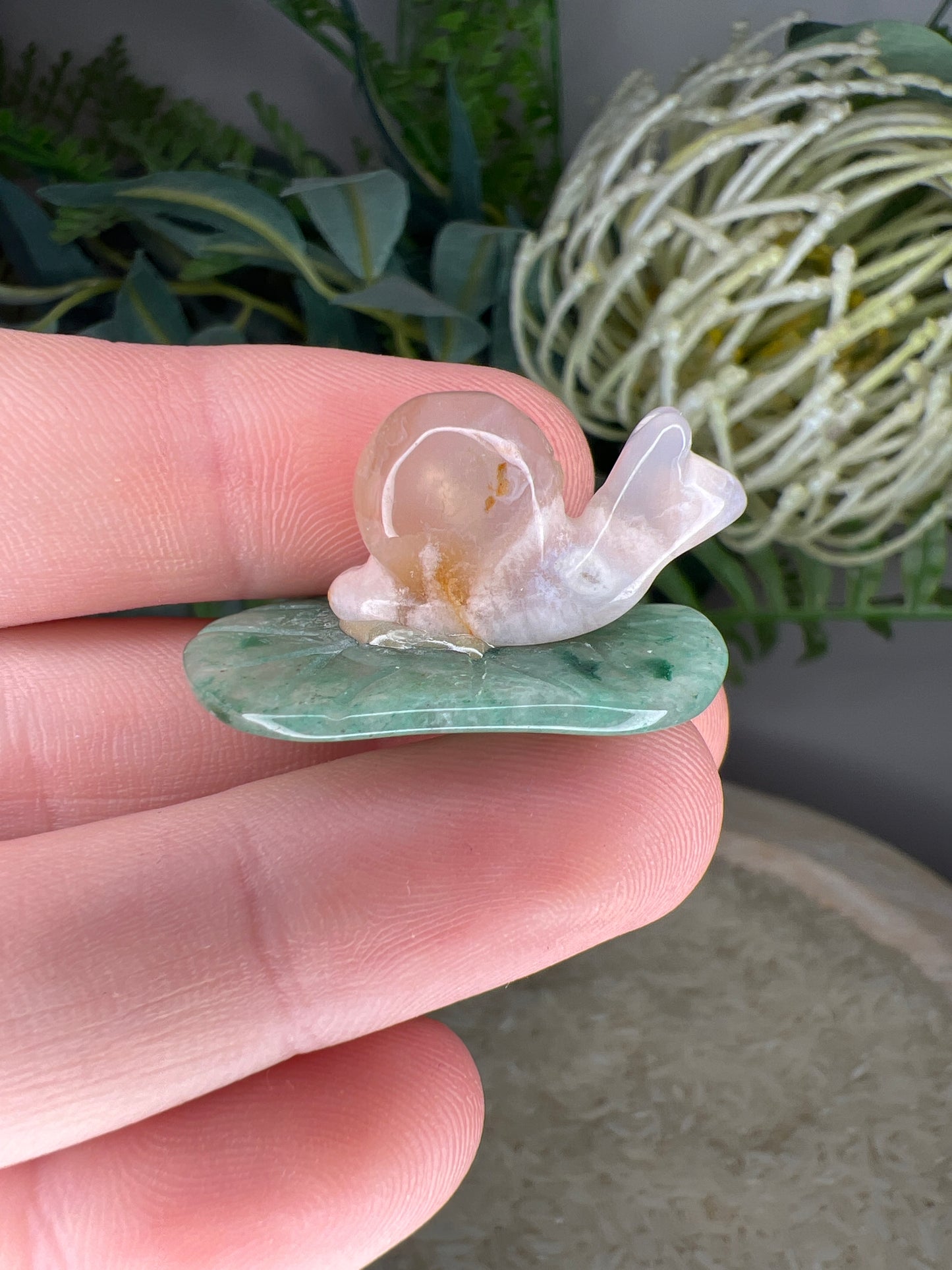 Flower agate snails& green adventurine (choose your own)