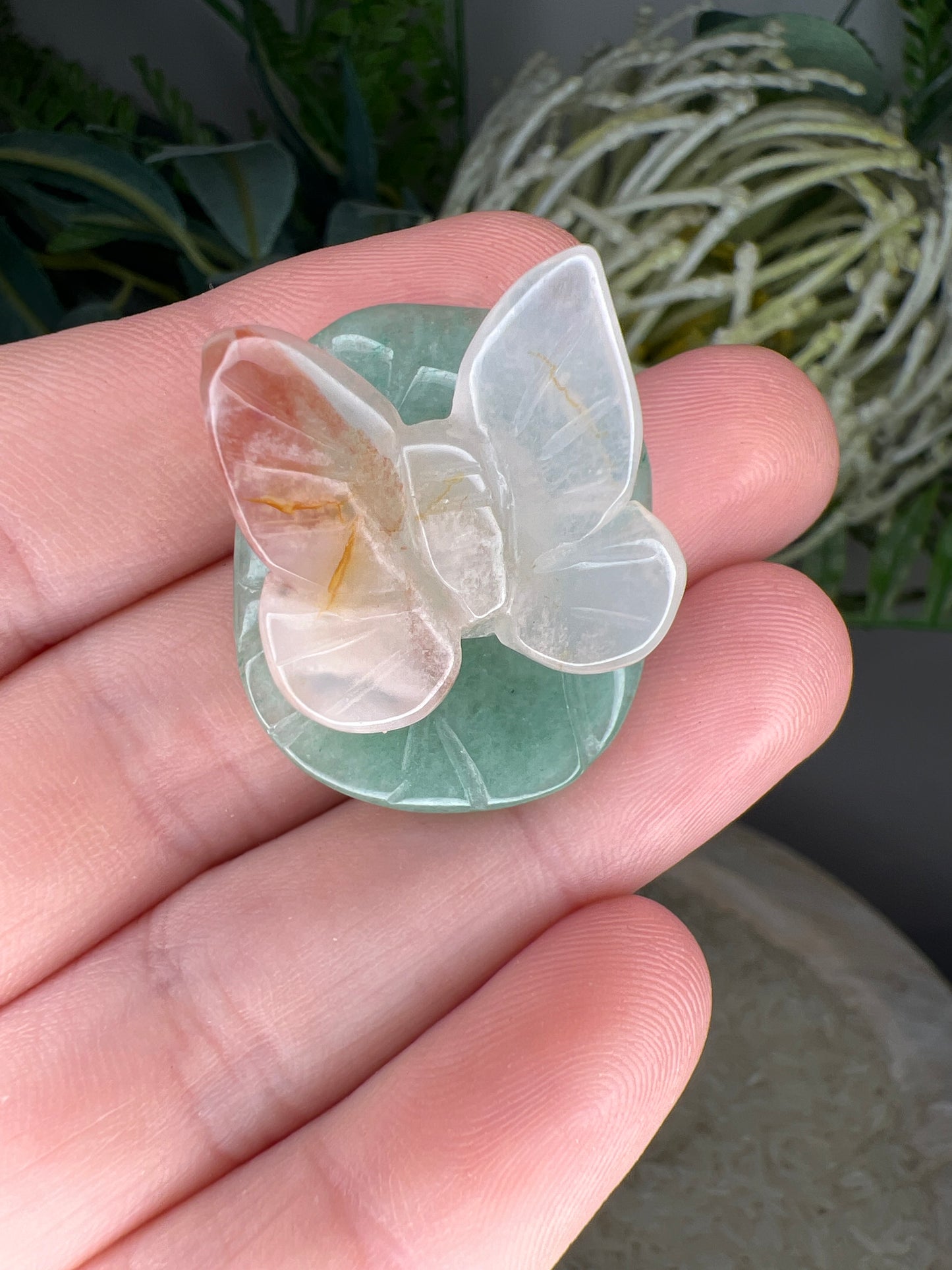 Flower agate butterfly & green adventurine (choose your own)