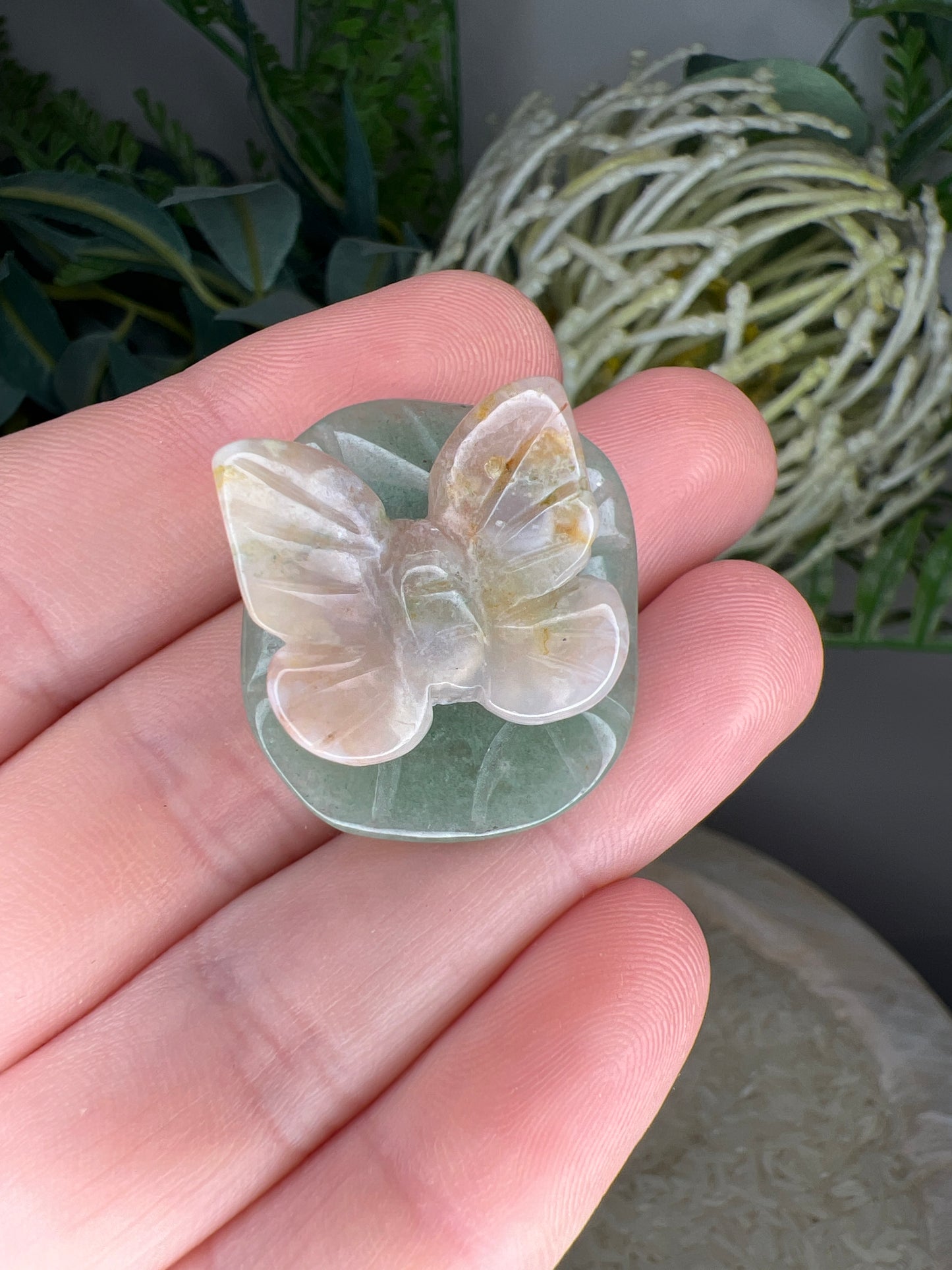 Flower agate butterfly & green adventurine (choose your own)