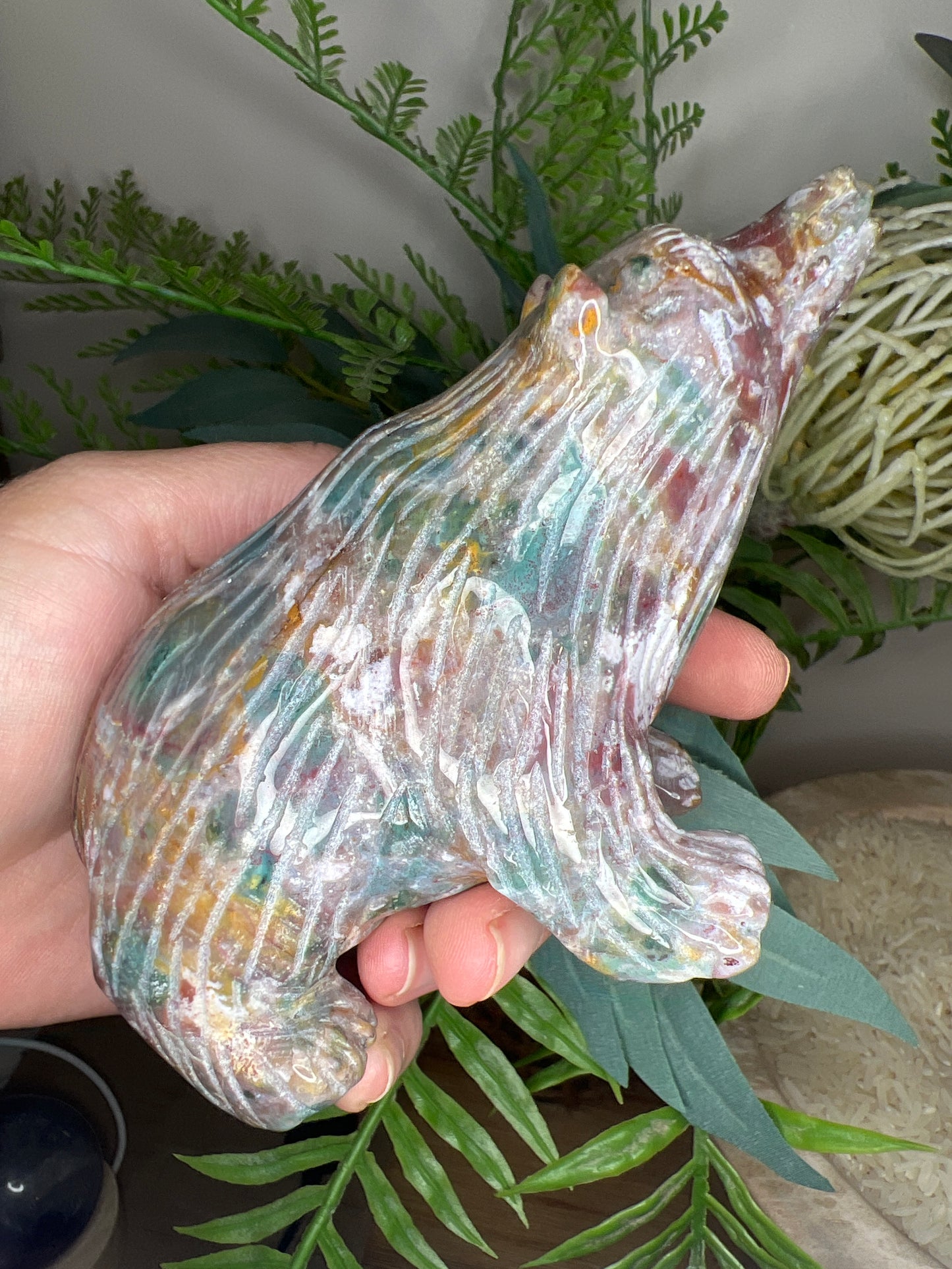Ocean jasper bear carving