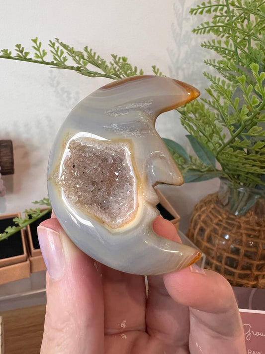 Drusy agate moon carving choose your own