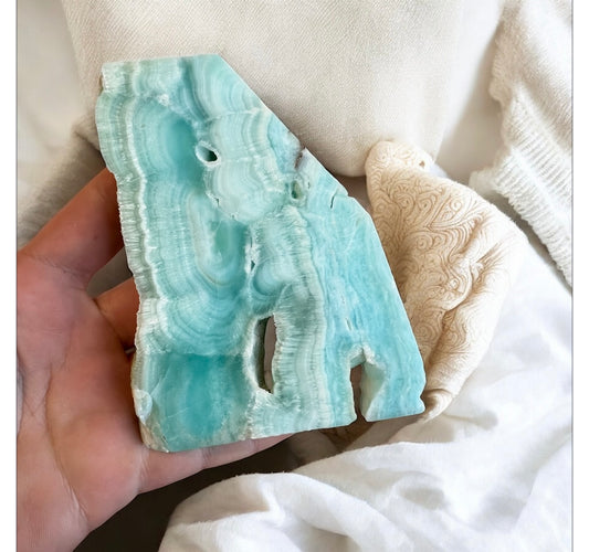 Blue aragonite slab